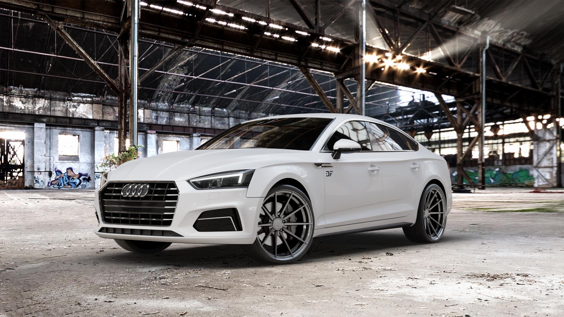La Chanti Performance LC-P10 Glossy Graphite Felge mit Reifen grau silber in 20Zoll Winterfelge Alufelge auf weissem Audi A5 Typ B9 (Sportback) 2,0l TDI 140kW (190 PS) quattro TFSI 185kW (252 3,0l 160kW (218 200kW (272 1,4l 110kW (150 183kW (249 g-tron 125kW (170 Mild-Hybrid 10 ⬇️ mit 15mm Tieferlegung ⬇️ Old Industrial Hall_max_5300mm_2024 Frontansicht_1