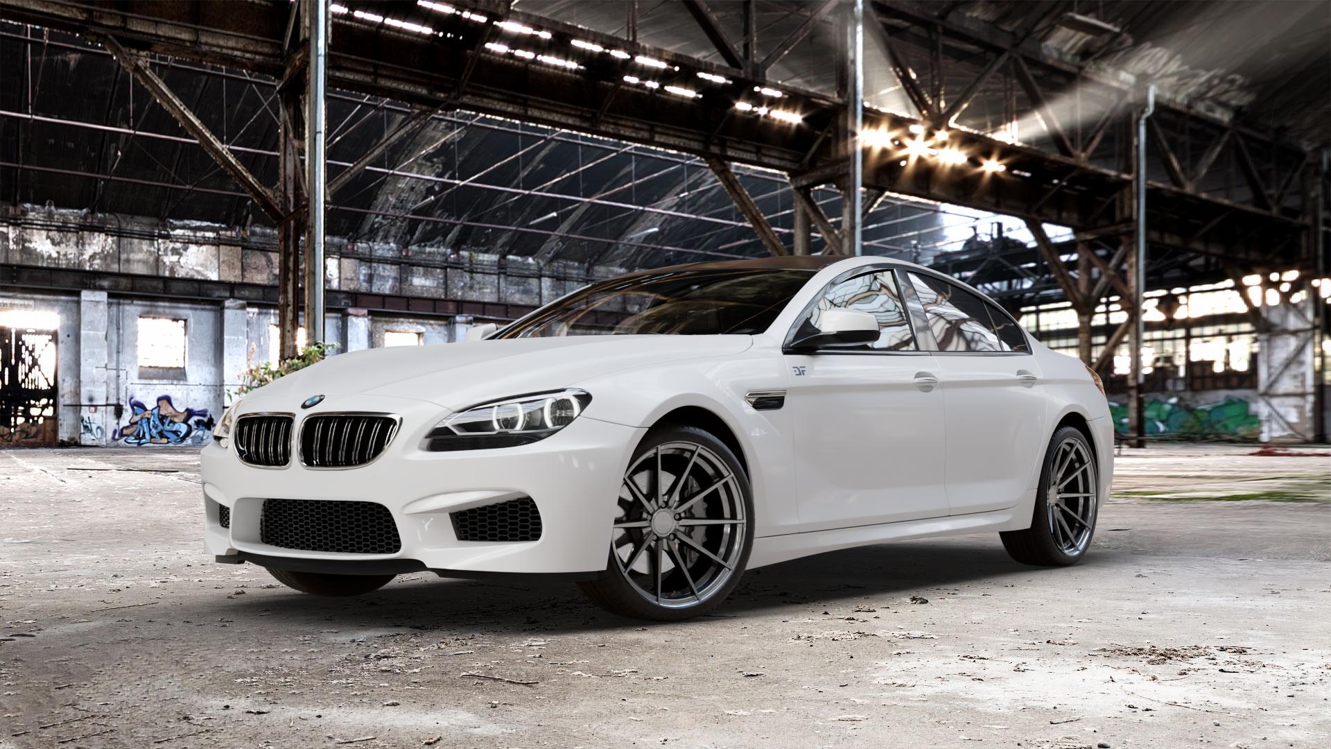 La Chanti Performance LC-P10 Glossy Graphite Felge mit Reifen grau silber in 20Zoll Winterfelge Alufelge auf weissem BMW M6 Gran Coupe Typ F06 4,4l 412kW (560 PS) 423kW Competition (575 441kW Edition 30 (600 ⬇️ mit 15mm Tieferlegung ⬇️ Old Industrial Hall_max_5300mm_2024 Frontansicht_1