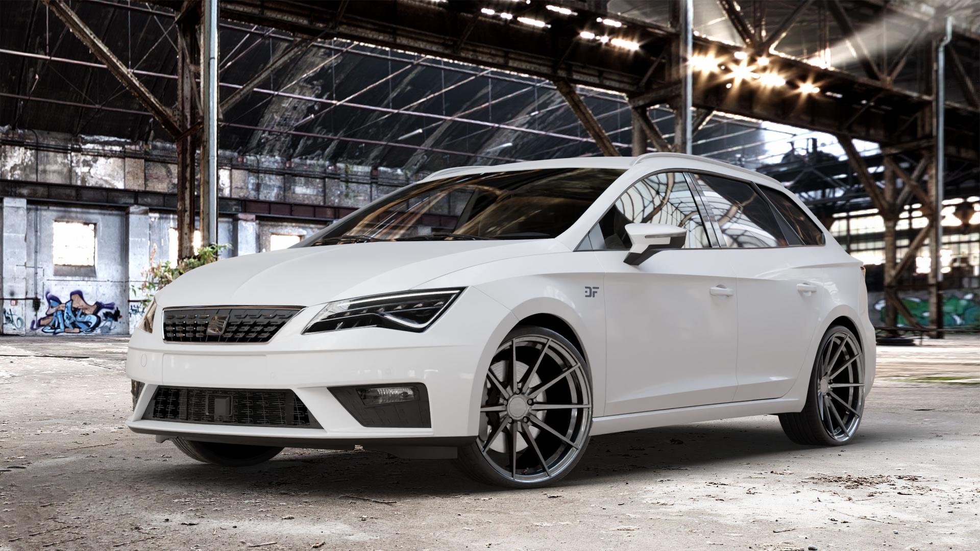 La Chanti Performance LC-P10 Glossy Graphite Felge mit Reifen grau silber in 20Zoll Winterfelge Alufelge auf weissem Seat Leon Typ 5F ST Facelift ⬇️ mit 15mm Tieferlegung ⬇️ Old Industrial Hall_max_4400mm_2024 Frontansicht_1