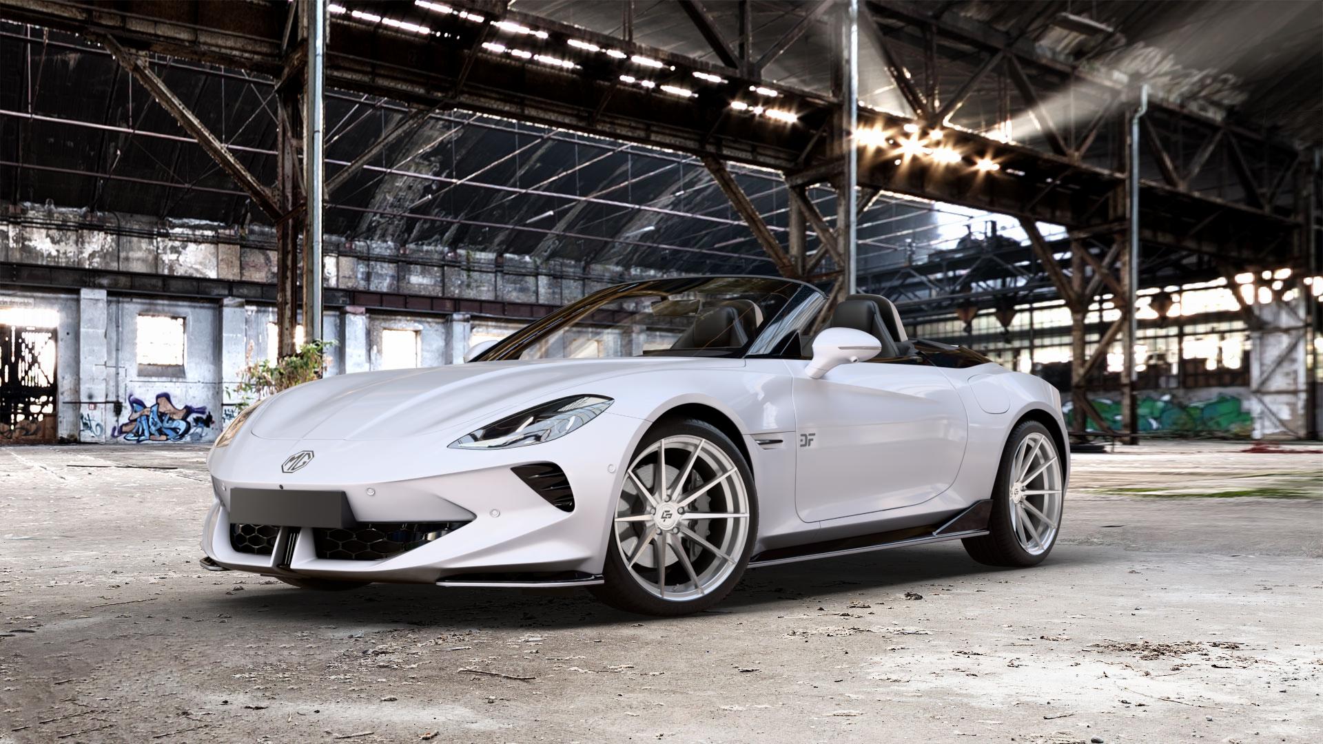 La Chanti Performance LC-P10 Machined Silver Felge mit Reifen silber in 20Zoll Alufelge auf Weiss Uni MG Cyberster Typ EC3A ⬇️ mit 15mm Tieferlegung ⬇️ Old Industrial Hall_max_5300mm_2024 Frontansicht_1