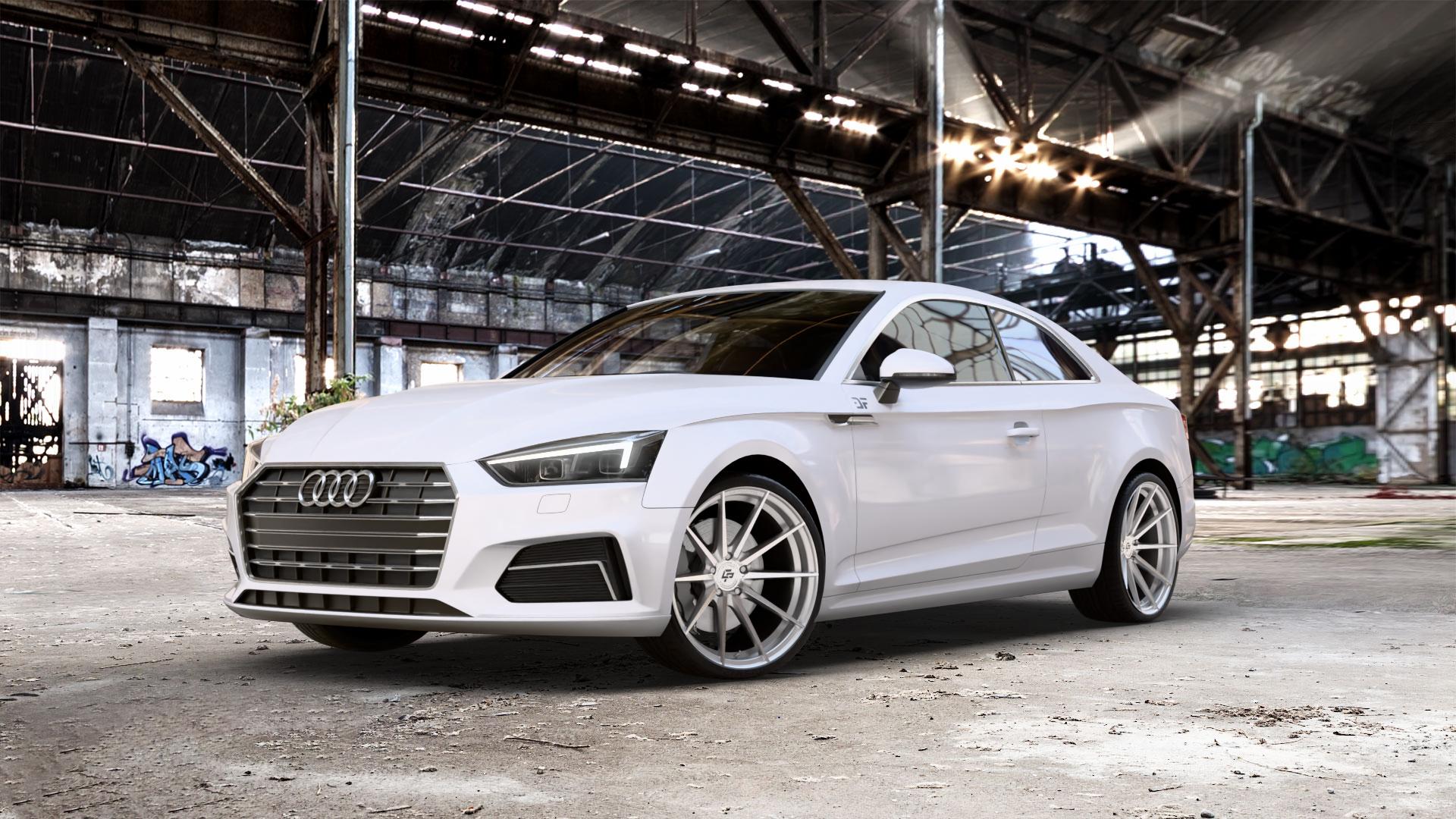 La Chanti Performance LC-P10 Machined Silver Felge mit Reifen silber in 20Zoll Alufelge auf weissem Audi A5 Typ B9 (Coupé) ⬇️ mit 15mm Tieferlegung ⬇️ Old Industrial Hall_max_5300mm_2024 Frontansicht_1