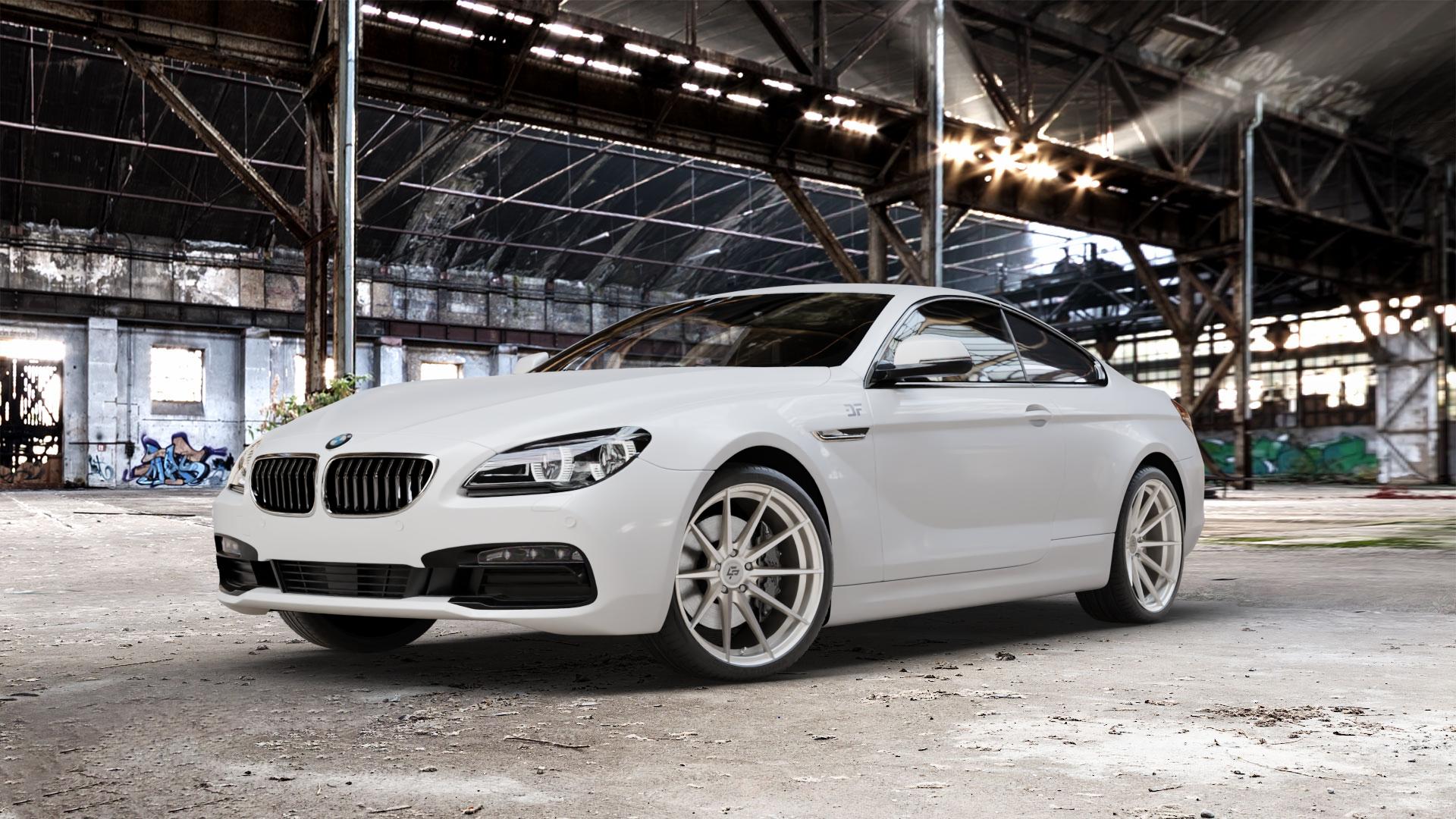 La Chanti Performance LC-P10 Machined Silver Felge mit Reifen silber in 20Zoll Alufelge auf weissem BMW 640i Typ F13 (Coupe) 650i 640d xDrive ⬇️ mit 15mm Tieferlegung ⬇️ Old Industrial Hall_max_5300mm_2024 Frontansicht_1