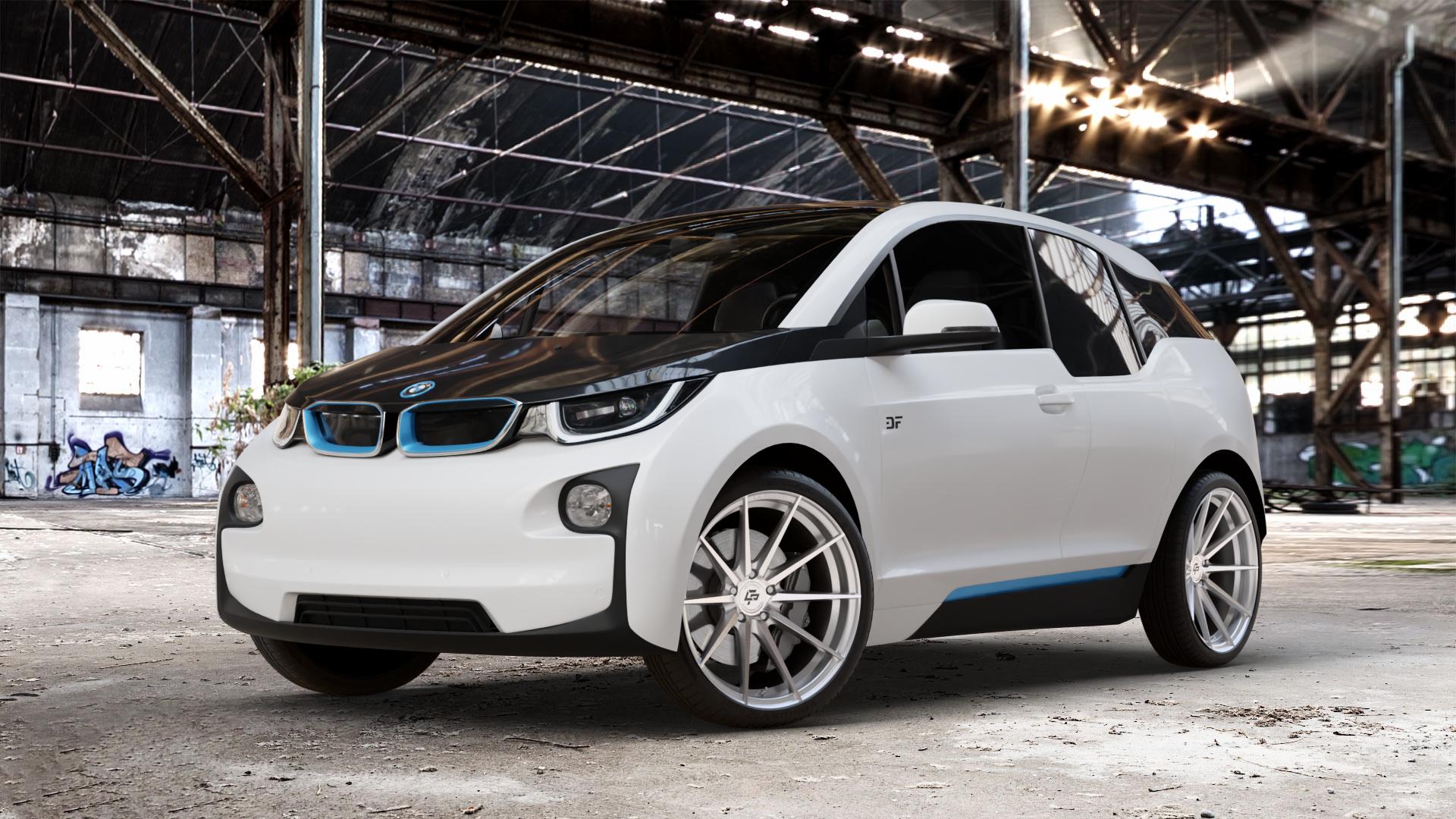 La Chanti Performance LC-P10 Machined Silver Felge mit Reifen silber in 20Zoll Alufelge auf weissem BMW i3 (BMWi-1) Range Extender i3s ⬇️ mit 15mm Tieferlegung ⬇️ Old Industrial Hall_max_4400mm_2024 Frontansicht_1