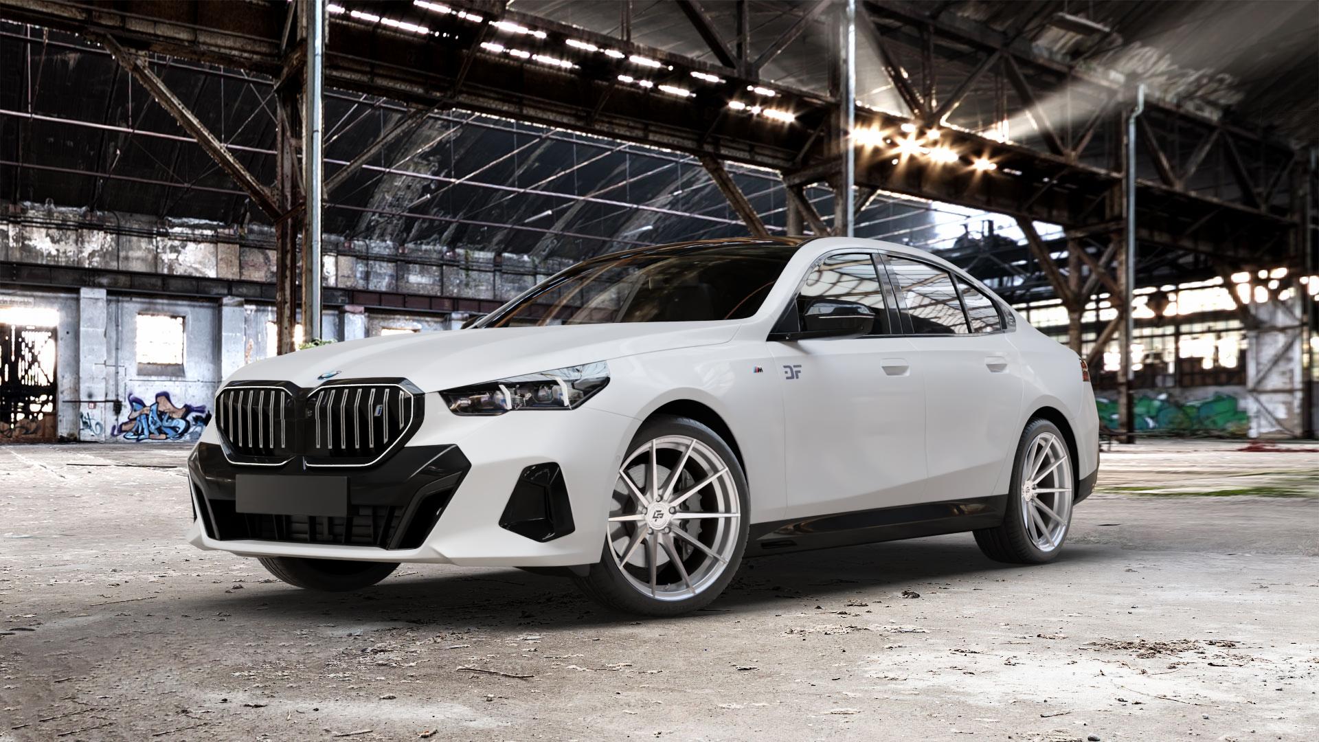 La Chanti Performance LC-P10 Machined Silver Felge mit Reifen silber in 20Zoll Alufelge auf weissem BMW i5 (G6E) 0,0l M60 xDrive 127kW (173 PS) ⬇️ mit 15mm Tieferlegung ⬇️ Old Industrial Hall_max_5300mm_2024 Frontansicht_1