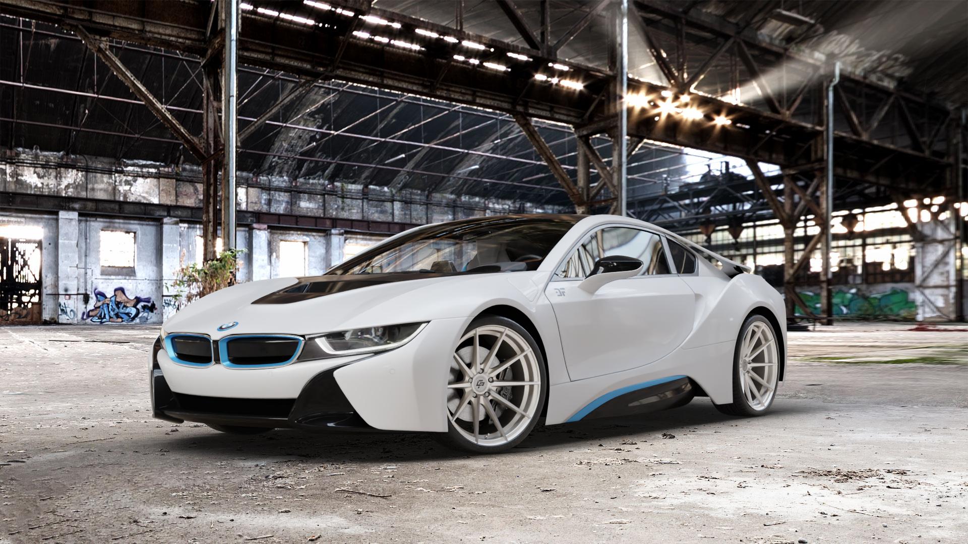 La Chanti Performance LC-P10 Machined Silver Felge mit Reifen silber in 20Zoll Alufelge auf weissem BMW i8 Coupe (BMWi-2) ⬇️ mit 15mm Tieferlegung ⬇️ Old Industrial Hall_max_5300mm_2024 Frontansicht_1