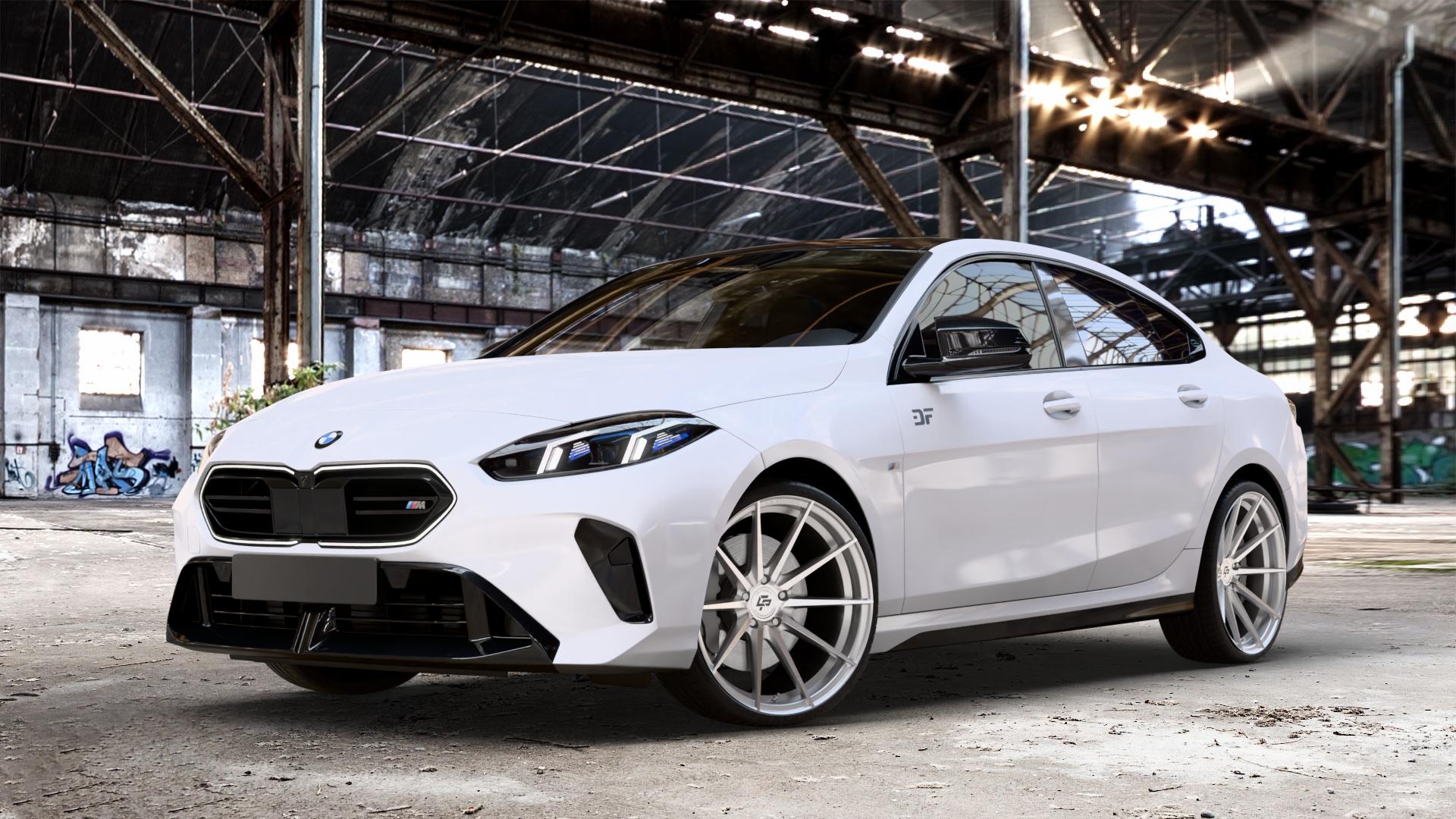 La Chanti Performance LC-P10 Machined Silver Felge mit Reifen silber in 20Zoll Alufelge auf weissem BMW M235 xDrive Typ F74 (Gran Coupe) 2,0l 221kW (300 PS) 2er Gran Coupe (F7) ⬇️ mit 15mm Tieferlegung ⬇️ Old Industrial Hall_max_4400mm_2024 Frontansicht_1