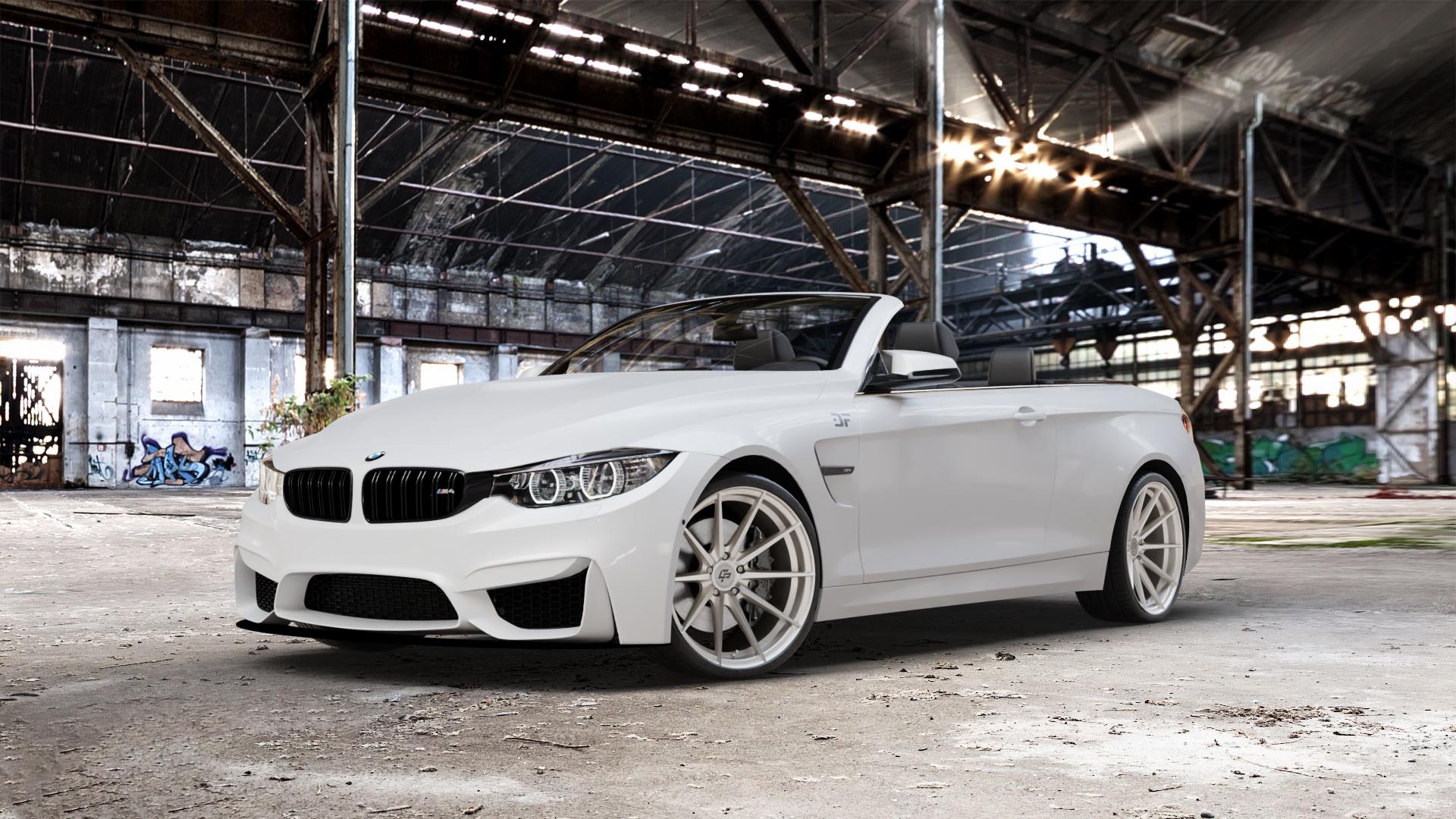 La Chanti Performance LC-P10 Machined Silver Felge mit Reifen silber in 20Zoll Alufelge auf weissem BMW M4 Typ F83 (Cabrio) 3,0l 317kW (431 PS) 331kW Competition (450 ⬇️ mit 15mm Tieferlegung ⬇️ Old Industrial Hall_max_5300mm_2024 Frontansicht_1