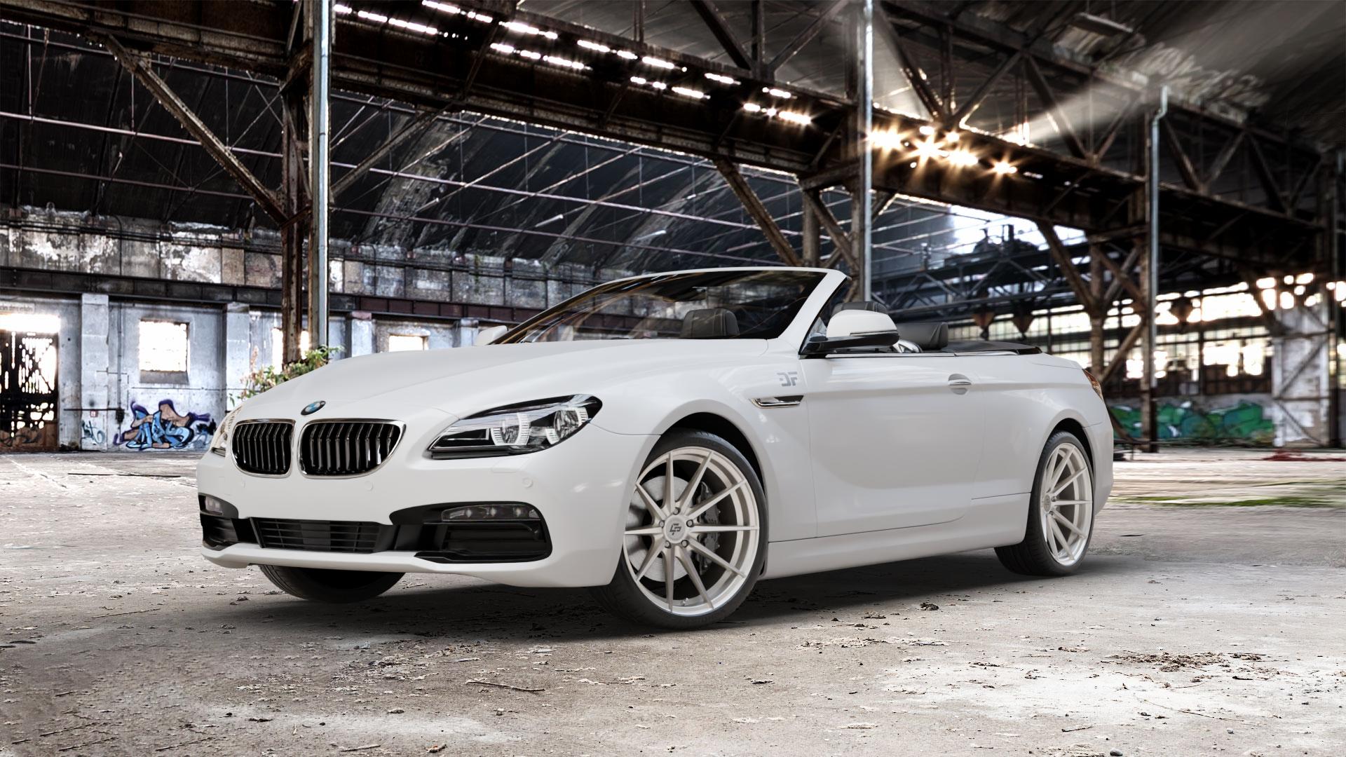 La Chanti Performance LC-P10 Machined Silver Felge mit Reifen silber in 20Zoll Alufelge auf weissem BMW M6 Typ E64 (Cabrio) 640i F12 640d 650i xDrive 6er Cabrio (663C) (6C) ⬇️ mit 15mm Tieferlegung ⬇️ Old Industrial Hall_max_5300mm_2024 Frontansicht_1