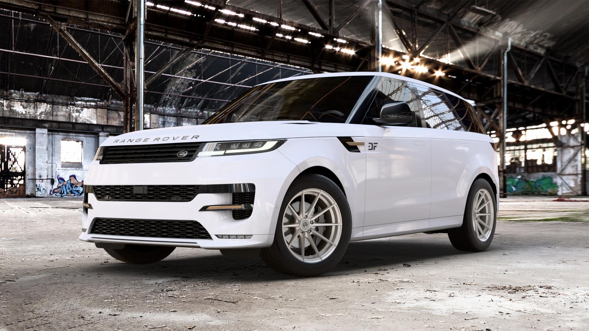 La Chanti Performance LC-P10 Machined Silver Felge mit Reifen silber in 20Zoll Alufelge auf weissem Land Rover Range Sport Typ LS LW Facelift L1 ⬇️ mit 15mm Tieferlegung ⬇️ Old Industrial Hall_max_5300mm_2024 Frontansicht_1