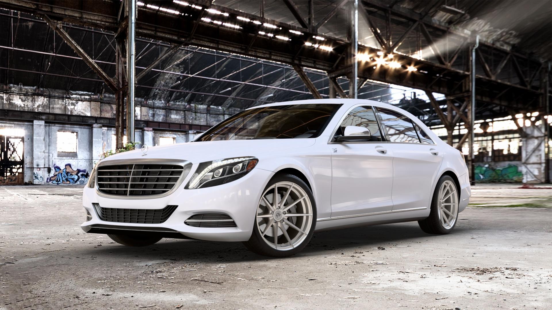 La Chanti Performance LC-P10 Machined Silver Felge mit Reifen silber in 20Zoll Alufelge auf weissem Mercedes S-Klasse Typ W222 Facelift ⬇️ mit 15mm Tieferlegung ⬇️ Old Industrial Hall_max_5300mm_2024 Frontansicht_1