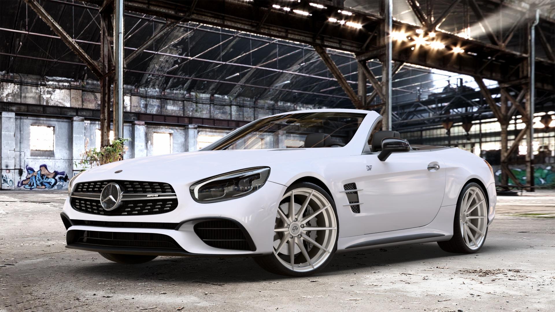 La Chanti Performance LC-P10 Machined Silver Felge mit Reifen silber in 20Zoll Alufelge auf weissem Mercedes SL Typ R231 Facelift 5,5l 63 AMG 430kW (585 PS) 6,0l 65 463kW (630 420kW (571 ⬇️ mit 15mm Tieferlegung ⬇️ Old Industrial Hall_max_4400mm_2024 Frontansicht_1
