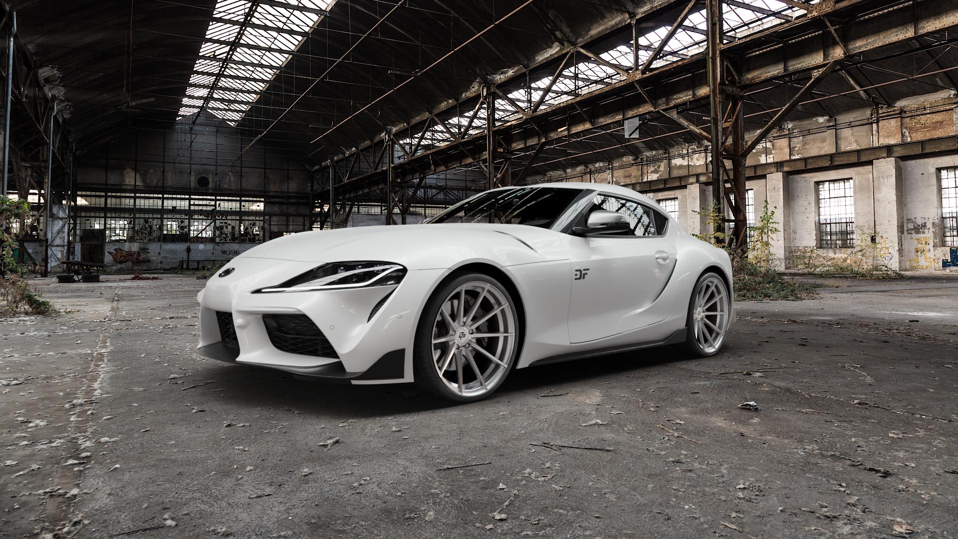 La Chanti Performance LC-P10 Machined Silver Felge mit Reifen silber in 20Zoll Alufelge auf weissem Toyota Supra A90 Typ JTSC JBSC ⬇️ mit 15mm Tieferlegung ⬇️ Old Industrial Hall_max5000mm_2022 Frontansicht_1