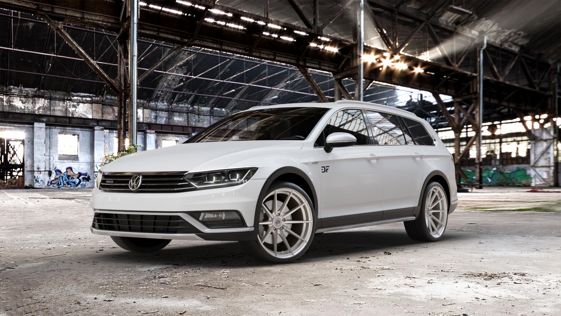 La Chanti Performance LC-P10 Machined Silver Felge mit Reifen silber in 20Zoll Alufelge auf weissem Volkswagen (VW) Passat 3C/B8 Alltrack ⬇️ mit 15mm Tieferlegung ⬇️ Old Industrial Hall_max_5300mm_2024 Frontansicht_1