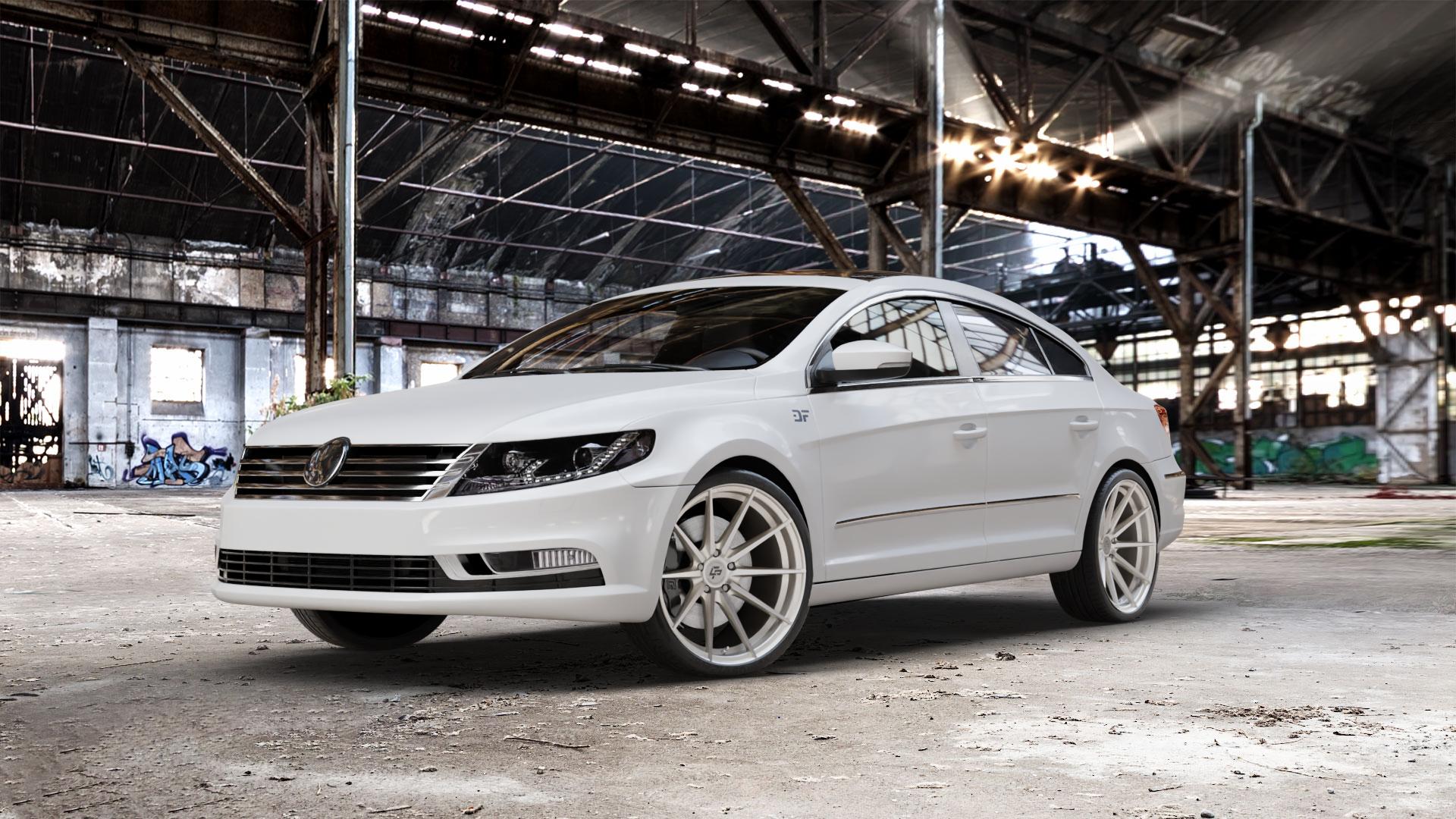 La Chanti Performance LC-P10 Machined Silver Felge mit Reifen silber in 20Zoll Alufelge auf weissem Volkswagen (VW) Passat CC II (15->) ⬇️ mit 15mm Tieferlegung ⬇️ Old Industrial Hall_max_5300mm_2024 Frontansicht_1