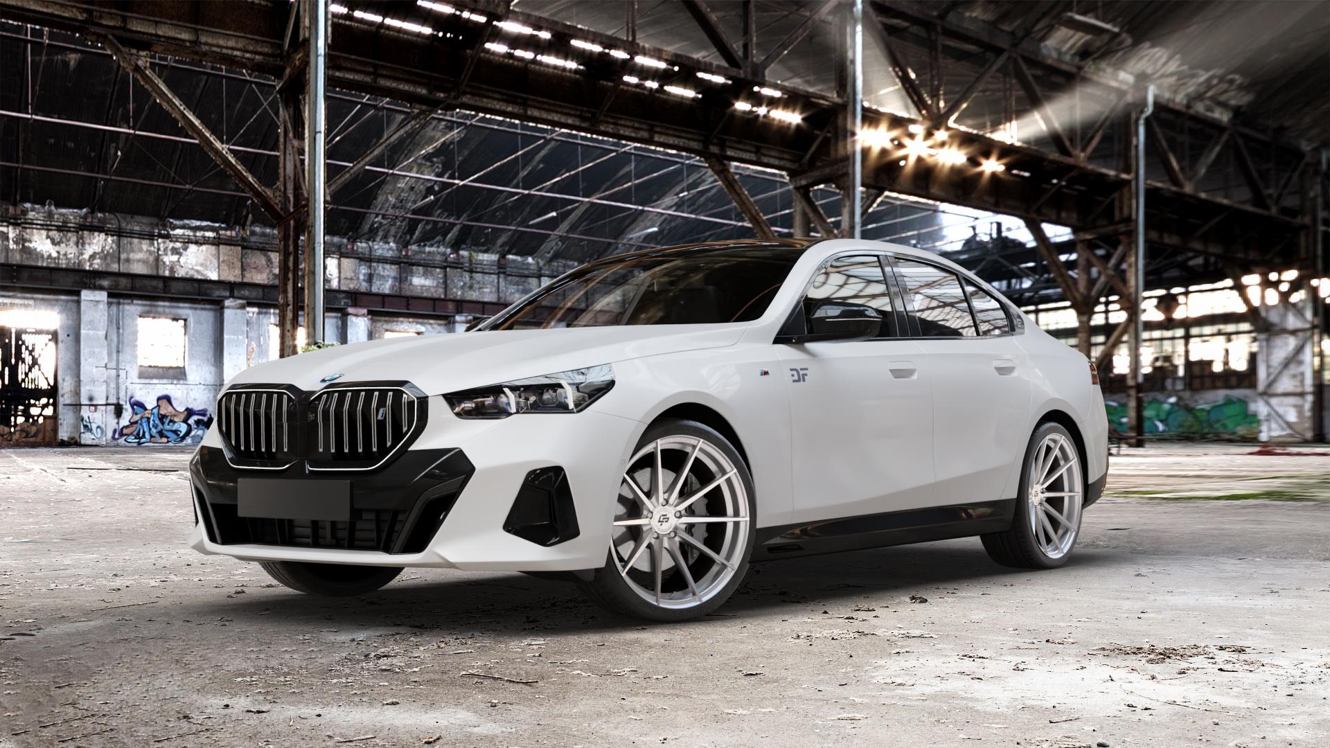La Chanti Performance LC-P10 Machined Silver Felge mit Reifen silber in 21Zoll Alufelge auf weissem BMW i5 (G6E) 0,0l M60 xDrive 127kW (173 PS) ⬇️ mit 15mm Tieferlegung ⬇️ Old Industrial Hall_max_5300mm_2024 Frontansicht_1