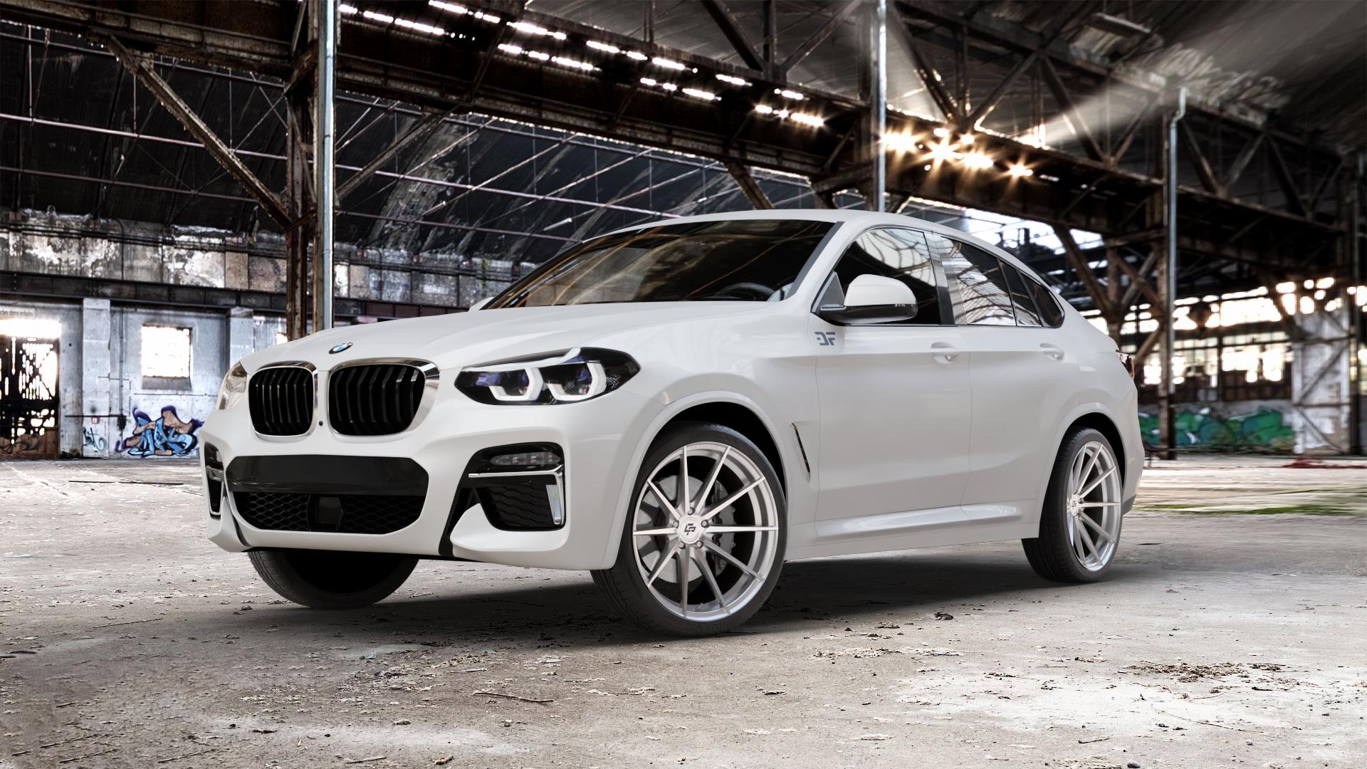 La Chanti Performance LC-P10 Machined Silver Felge mit Reifen silber in 21Zoll Alufelge auf weissem BMW X4 Typ G02 (G4X) ⬇️ mit 15mm Tieferlegung ⬇️ Old Industrial Hall_max_5300mm_2024 Frontansicht_1