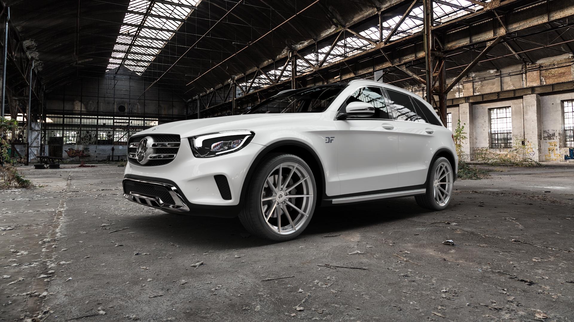 La Chanti Performance LC-P10 Machined Silver Felge mit Reifen silber in 21Zoll Alufelge auf weissem Mercedes GLC-Klasse Typ X253 Facelift ⬇️ mit 15mm Tieferlegung ⬇️ Old Industrial Hall_max5000mm_2022 Frontansicht_1
