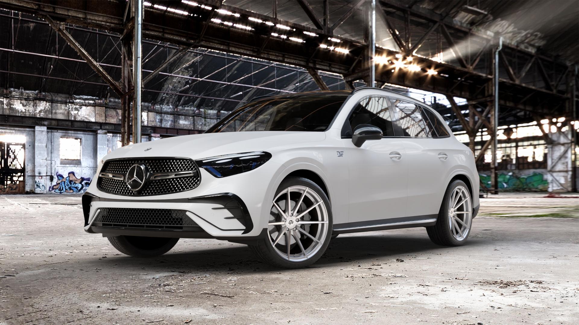 La Chanti Performance LC-P10 Machined Silver Felge mit Reifen silber in 21Zoll Alufelge auf weissem Mercedes GLC-Klasse Typ X254 ⬇️ mit 15mm Tieferlegung ⬇️ Old Industrial Hall_max_5300mm_2024 Frontansicht_1