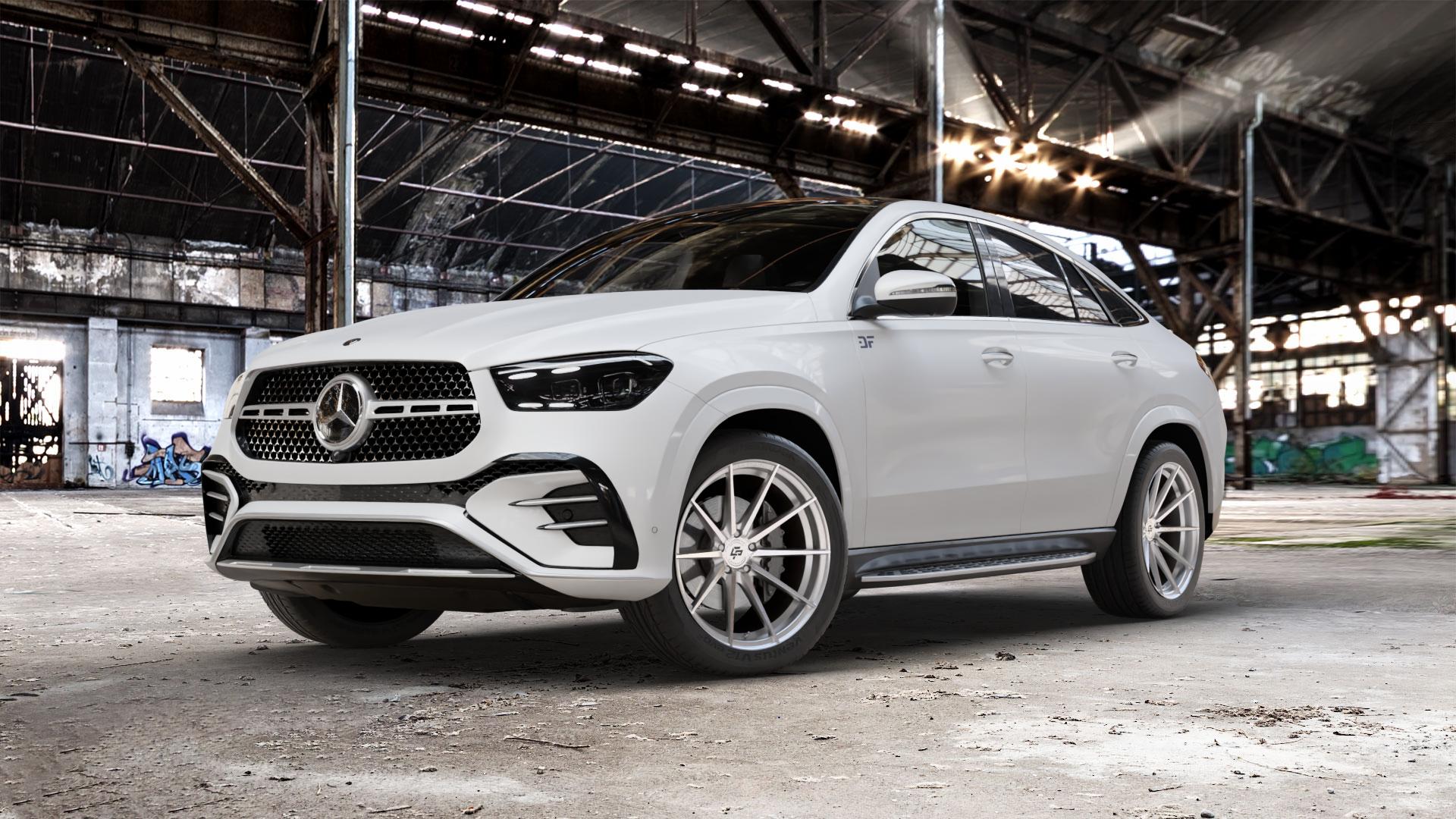 La Chanti Performance LC-P10 Machined Silver Felge mit Reifen silber in 21Zoll Alufelge auf weissem Mercedes GLE-Klasse Coupe Typ V167 (H1GLE) Facelift ⬇️ mit 15mm Tieferlegung ⬇️ Old Industrial Hall_max_5300mm_2024 Frontansicht_1
