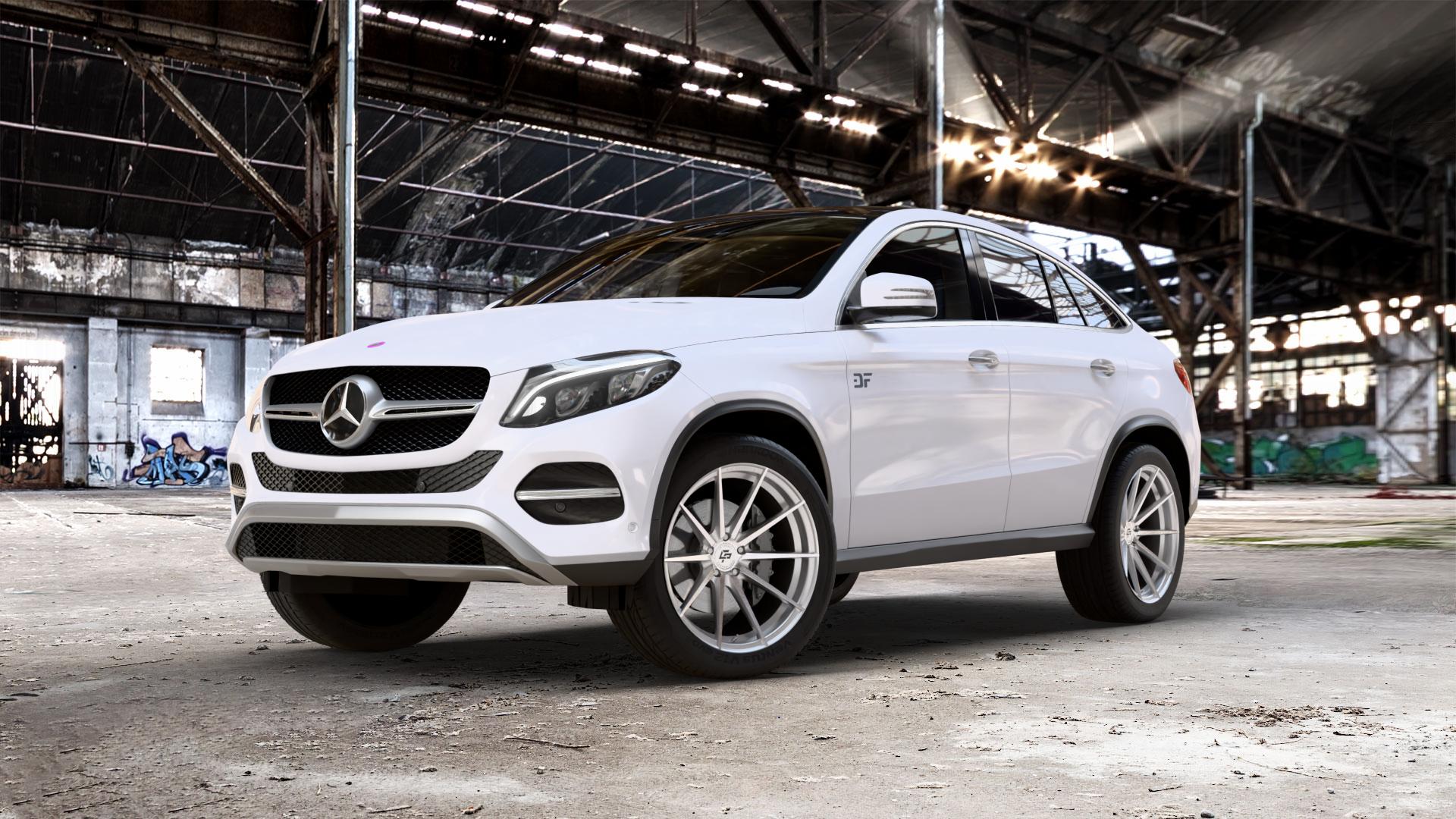 La Chanti Performance LC-P10 Machined Silver Felge mit Reifen silber in 21Zoll Alufelge auf weissem Mercedes GLE-Klasse Coupe Typ x166 ⬇️ mit 15mm Tieferlegung ⬇️ Old Industrial Hall_max_5300mm_2024 Frontansicht_1