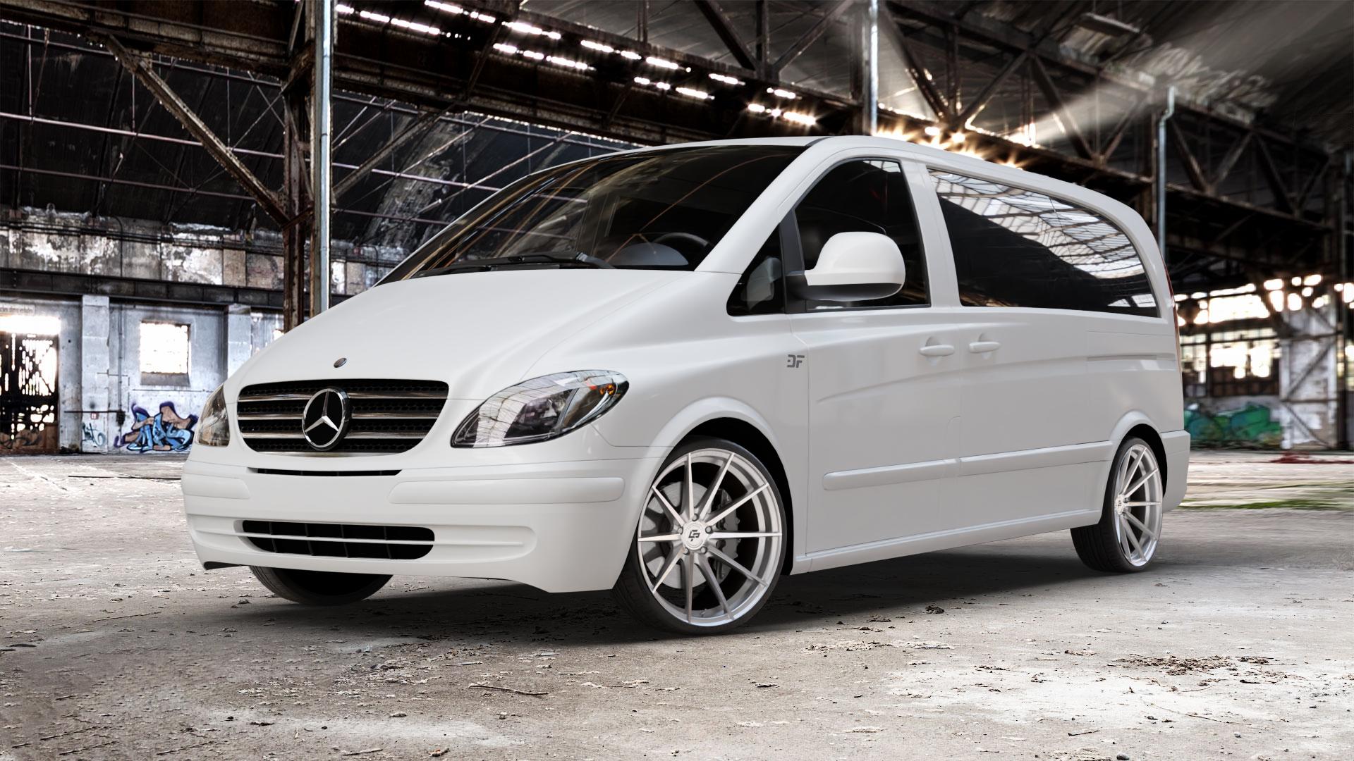 La Chanti Performance LC-P10 Machined Silver Felge mit Reifen silber in 21Zoll Alufelge auf weissem Mercedes Vito Bus Typ W639 Viano ⬇️ mit 15mm Tieferlegung ⬇️ Old Industrial Hall_max_5300mm_2024 Frontansicht_1