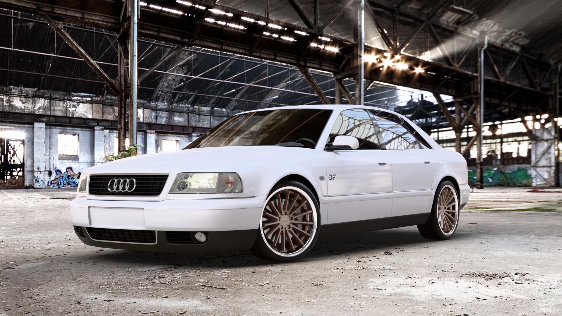 La Chanti Performance LC-P12 Brushed Bronze / Chrome Lip Felge mit Reifen in 20Zoll Alufelge auf weissem Audi A8 Typ D2/4D 2,8l 128kW (174 PS) 142kW (193 2,5l TDI 110kW (150 132kW (179 quattro ⬇️ mit 15mm Tieferlegung ⬇️ Old Industrial Hall_max_5300mm_2024 Frontansicht_1