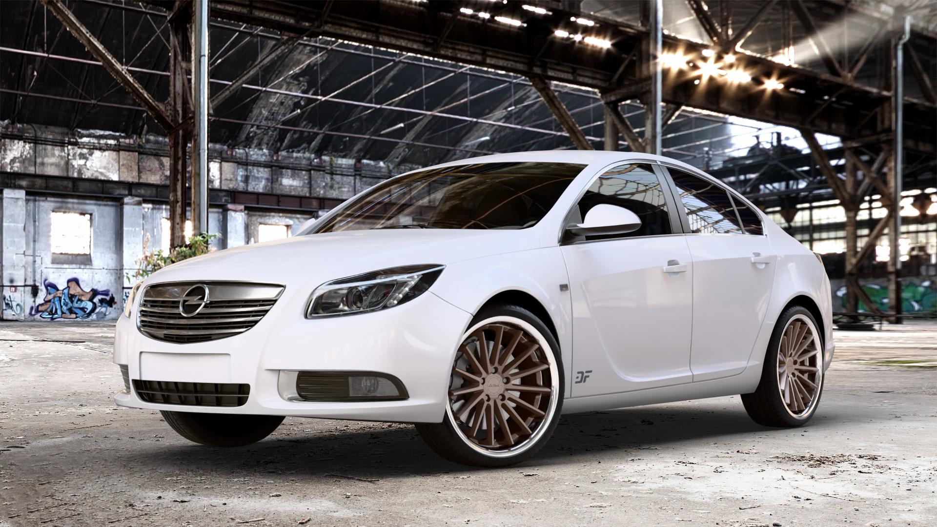 La Chanti Performance LC-P12 Brushed Bronze / Chrome Lip Felge mit Reifen in 20Zoll Alufelge auf weissem Opel Insignia I Stufenheck Fließheck Facelift ⬇️ mit 15mm Tieferlegung ⬇️ Old Industrial Hall_max_4400mm_2024 Frontansicht_1