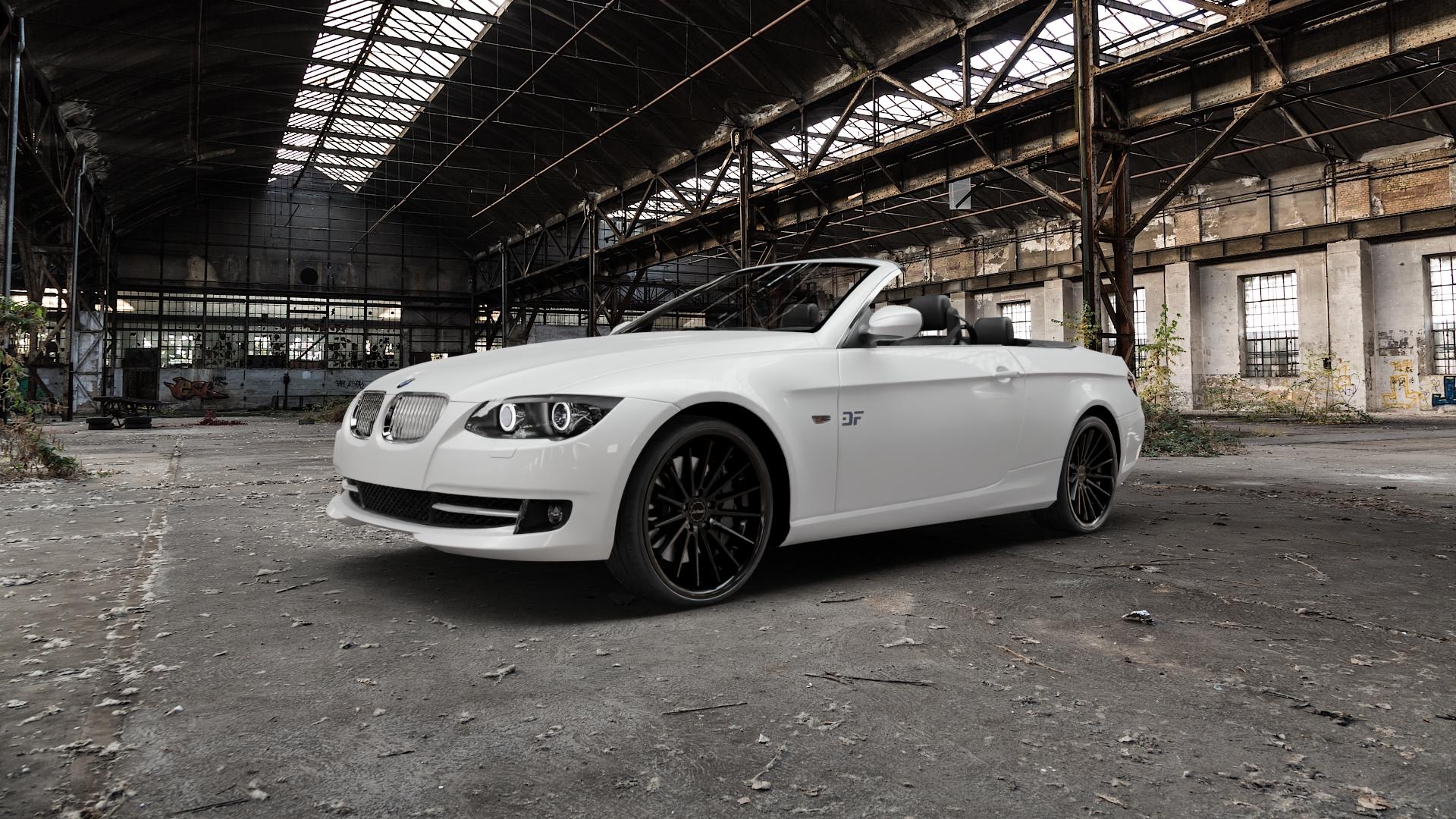 La Chanti Performance LC-P12 Glossy Black Felge mit Reifen schwarz in 20Zoll Winterfelge Alufelge auf weissem BMW M3 Typ E93 (Cabrio) 3er Cabrio (392C, 3C) ⬇️ mit 15mm Tieferlegung ⬇️ Old Industrial Hall_max5000mm_2022 Frontansicht_1