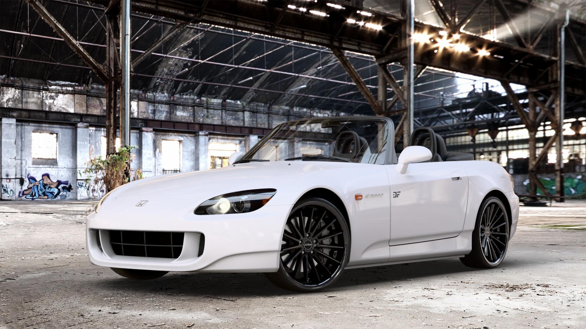 La Chanti Performance LC-P12 Glossy Black Felge mit Reifen schwarz in 20Zoll Winterfelge Alufelge auf weissem Honda S2000 (AP2) 2,0l 177kW (241 PS) ⬇️ mit 15mm Tieferlegung ⬇️ Old Industrial Hall_max_4400mm_2024 Frontansicht_1