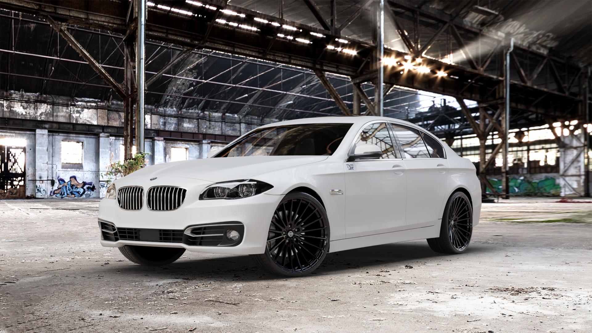 La Chanti Performance LC-P17 Glossy Black Felge mit Reifen schwarz in 21Zoll Winterfelge Alufelge auf weissem BMW 523i Typ F10 (Limousine) 528i 535i 550i 520d 525d 530d 535d xDrive 520i 530i M5 M550d 518d ActiveHybrid 5L (F10) 5er Limousine (5L, HY) Lang (KL) ⬇️ mit 15mm Tieferlegung ⬇️ Old Industrial Hall_max_5300mm_2024 Frontansicht_1