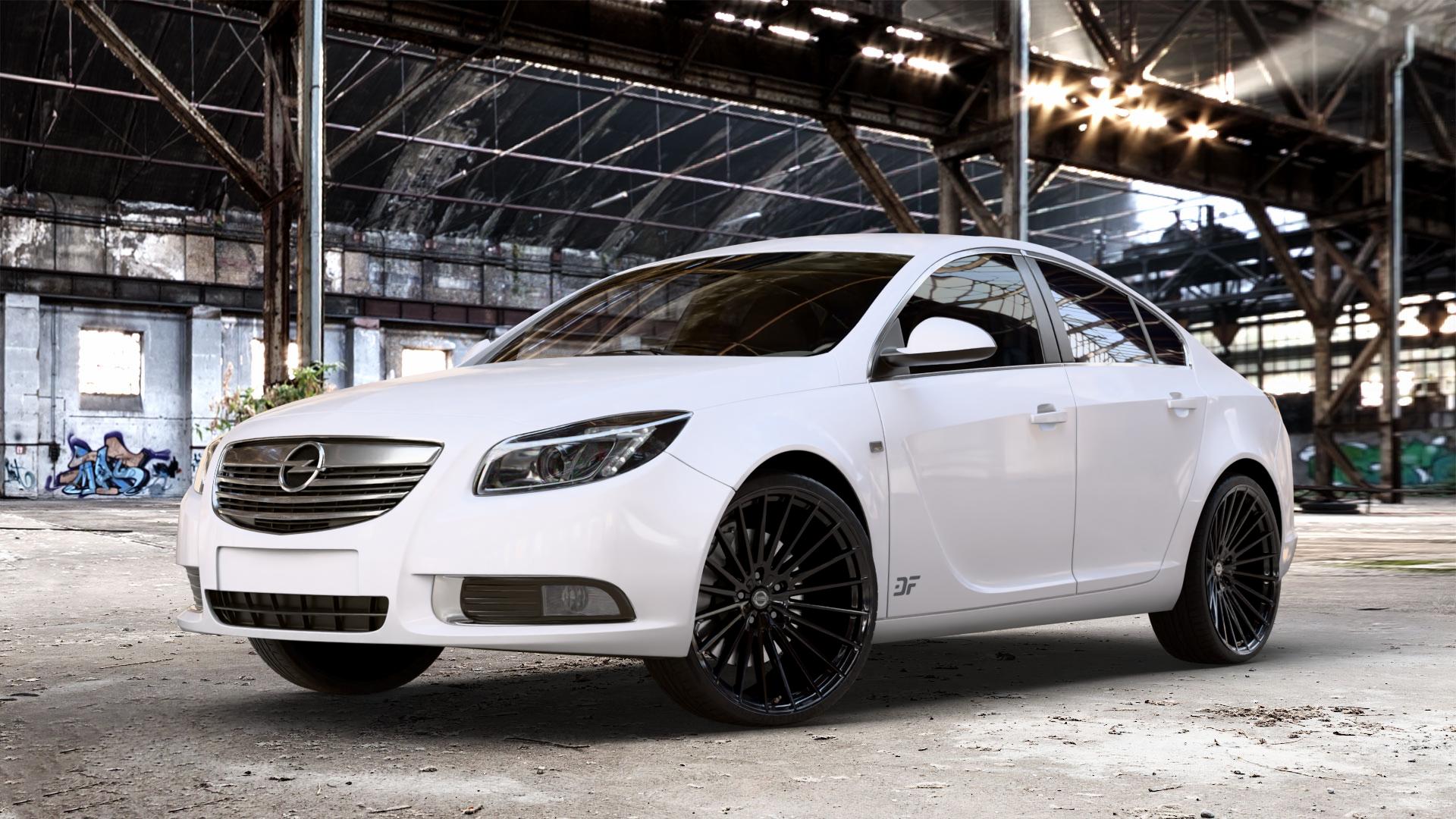 La Chanti Performance LC-P17 Glossy Black Felge mit Reifen schwarz in 21Zoll Winterfelge Alufelge auf weissem Opel Insignia I Stufenheck Fließheck Facelift ⬇️ mit 15mm Tieferlegung ⬇️ Old Industrial Hall_max_4400mm_2024 Frontansicht_1