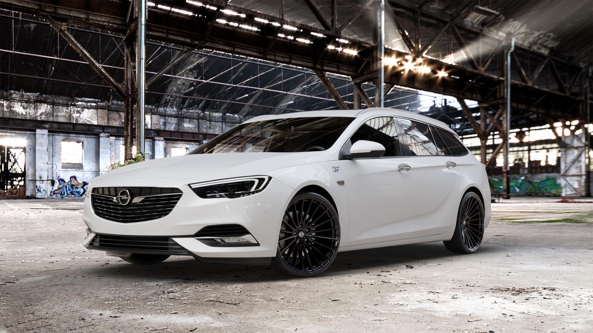 La Chanti Performance LC-P17 Glossy Black Felge mit Reifen schwarz in 21Zoll Winterfelge Alufelge auf weissem Opel Insignia II Sports Tourer Typ Z-B ⬇️ mit 15mm Tieferlegung ⬇️ Old Industrial Hall_max_5300mm_2024 Frontansicht_1