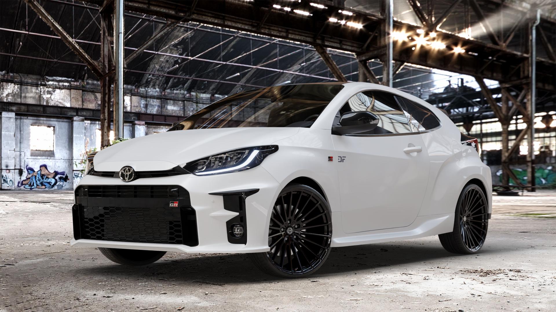 La Chanti Performance LC-P17 Glossy Black Felge mit Reifen schwarz in 21Zoll Winterfelge Alufelge auf weissem Toyota Yaris IV Typ XPA1F(EU,M) l kW (0 PS) GR XPA1G(EU,M) ⬇️ mit 15mm Tieferlegung ⬇️ Old Industrial Hall_max_4400mm_2024 Frontansicht_1