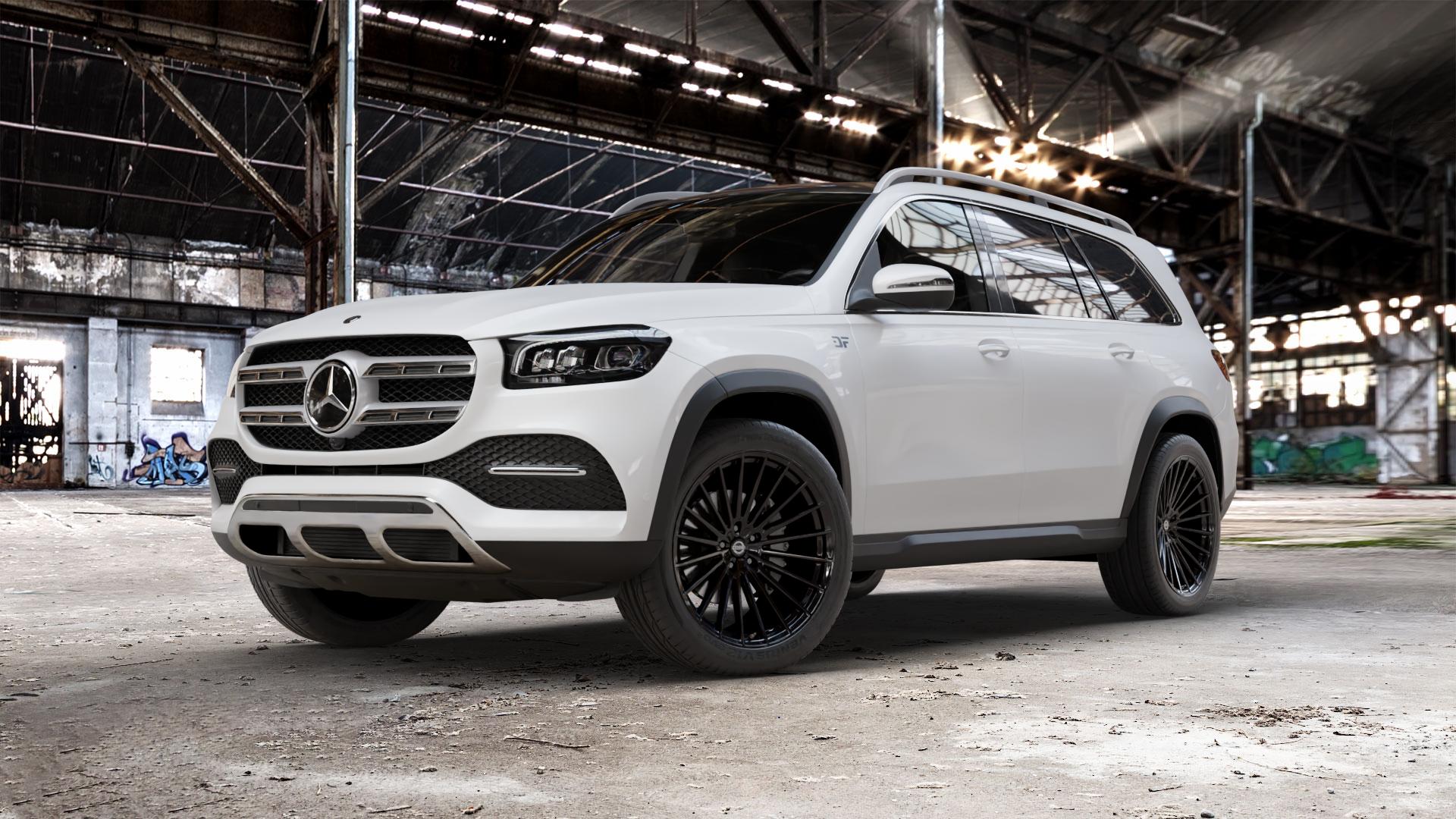La Chanti Performance LC-P17 Glossy Black Felge mit Reifen schwarz in 22Zoll Winterfelge Alufelge auf weissem Mercedes GLS-Klasse Typ 167 (H1GLE) 2,9l 350 d 4Matic 210kW (286 PS) 400 243kW (330 4,0l 580 360kW Mild-Hybrid (489 ⬇️ mit 15mm Tieferlegung ⬇️ Old Industrial Hall_max_5300mm_2024 Frontansicht_1