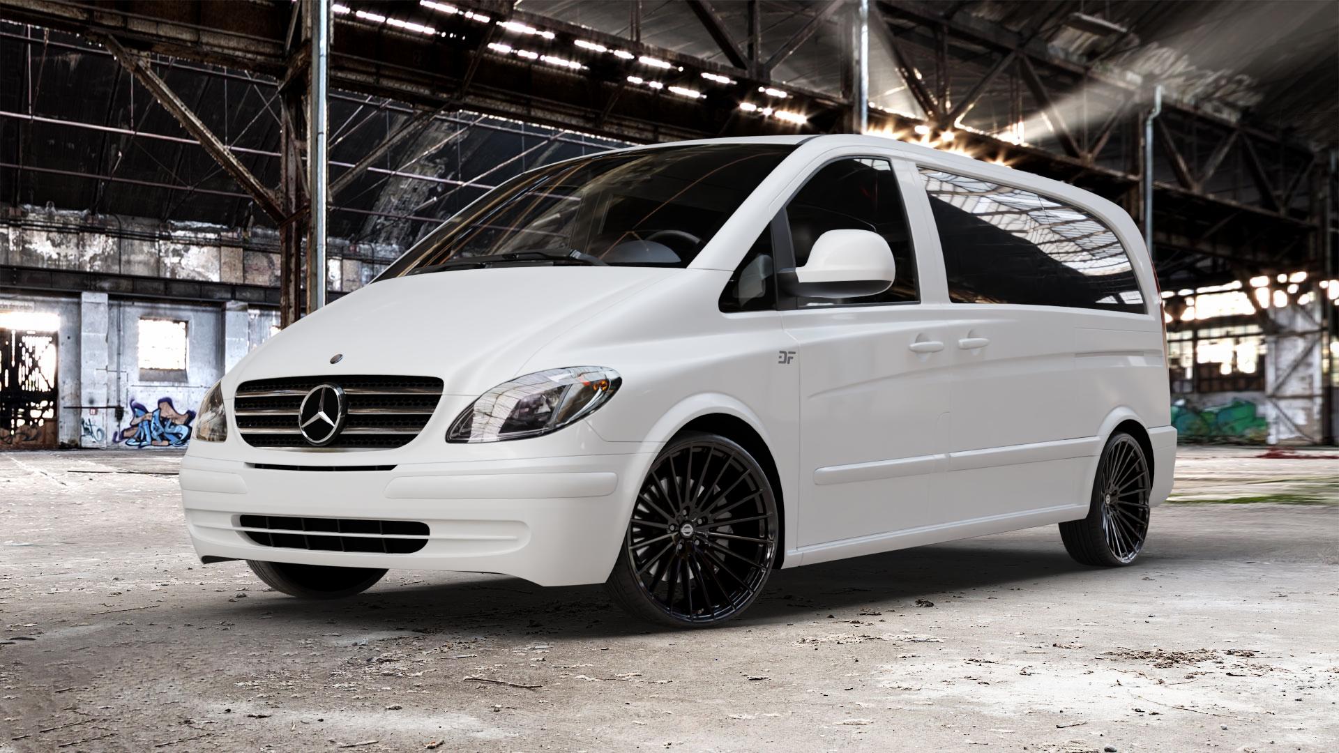 La Chanti Performance LC-P17 Glossy Black Felge mit Reifen schwarz in 22Zoll Winterfelge Alufelge auf weissem Mercedes Vito Bus Typ W639 Viano ⬇️ mit 15mm Tieferlegung ⬇️ Old Industrial Hall_max_5300mm_2024 Frontansicht_1