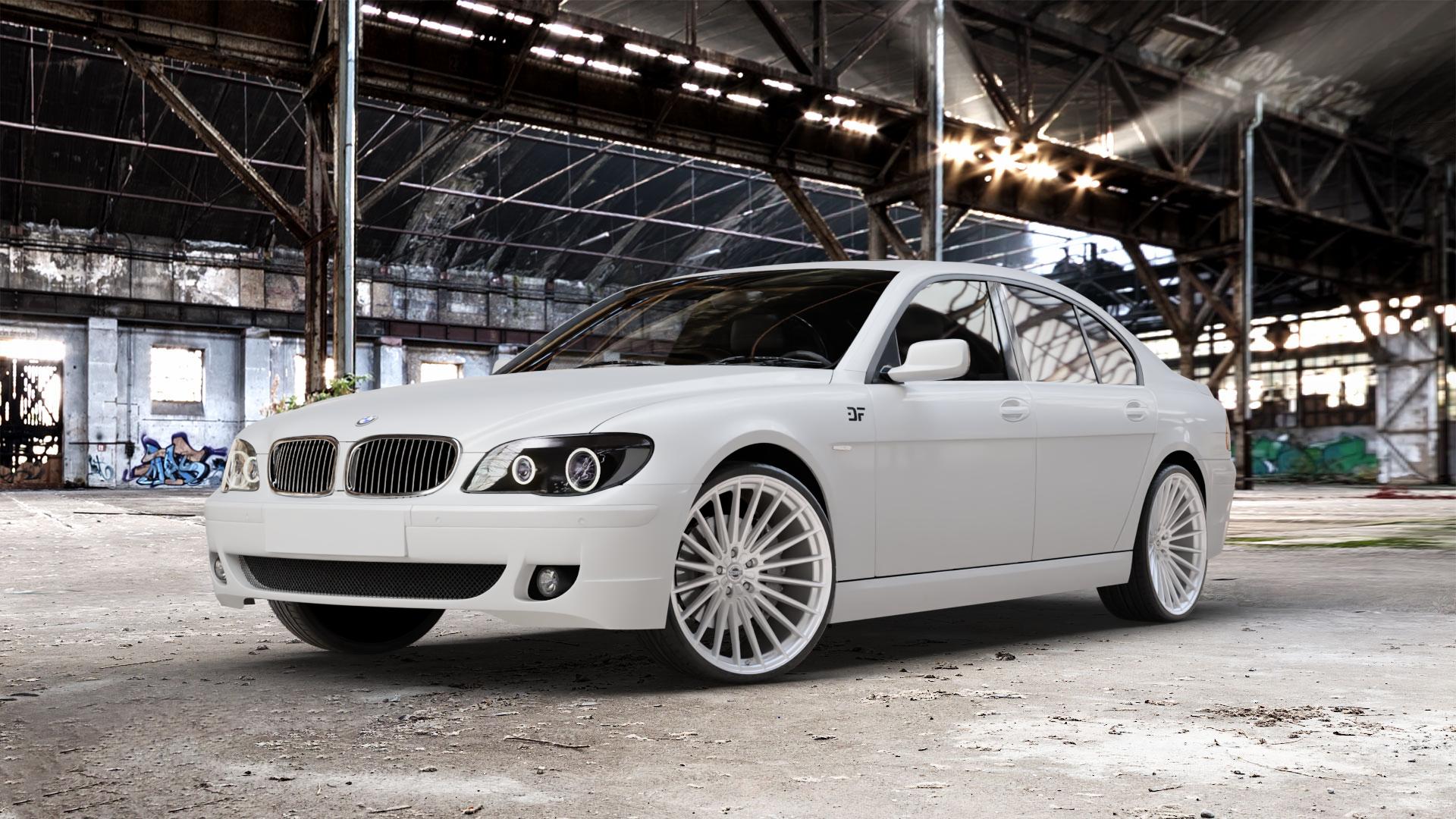 La Chanti Performance LC-P17 Machined Silver Felge mit Reifen silber in 22Zoll Alufelge auf weissem BMW 7er E65 Limousine (765, 767) E66 lang ⬇️ mit 15mm Tieferlegung ⬇️ Old Industrial Hall_max_5300mm_2024 Frontansicht_1
