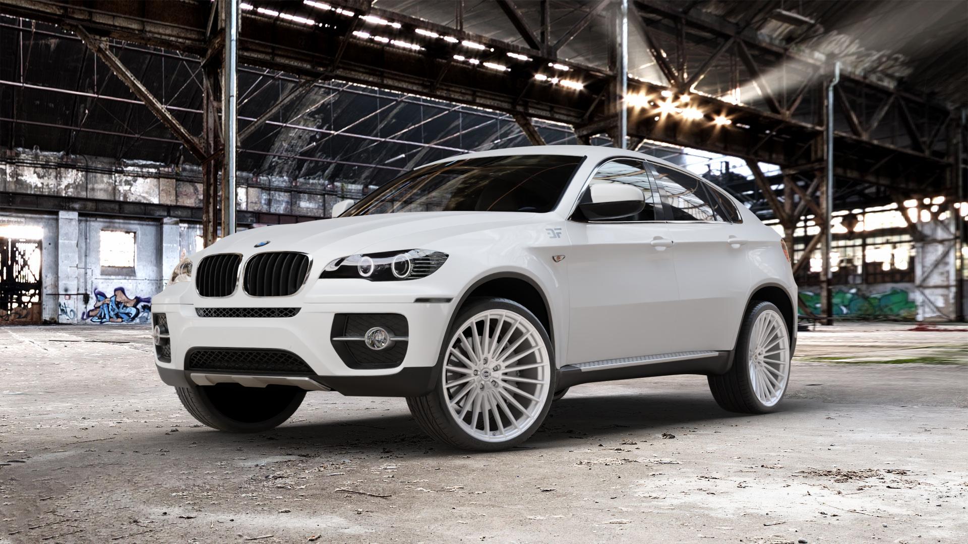 La Chanti Performance LC-P17 Machined Silver Felge mit Reifen silber in 22Zoll Alufelge auf weissem BMW X6 Typ E71 (X70, X6, X-N1, HY) ⬇️ mit 15mm Tieferlegung ⬇️ Old Industrial Hall_max_5300mm_2024 Frontansicht_1