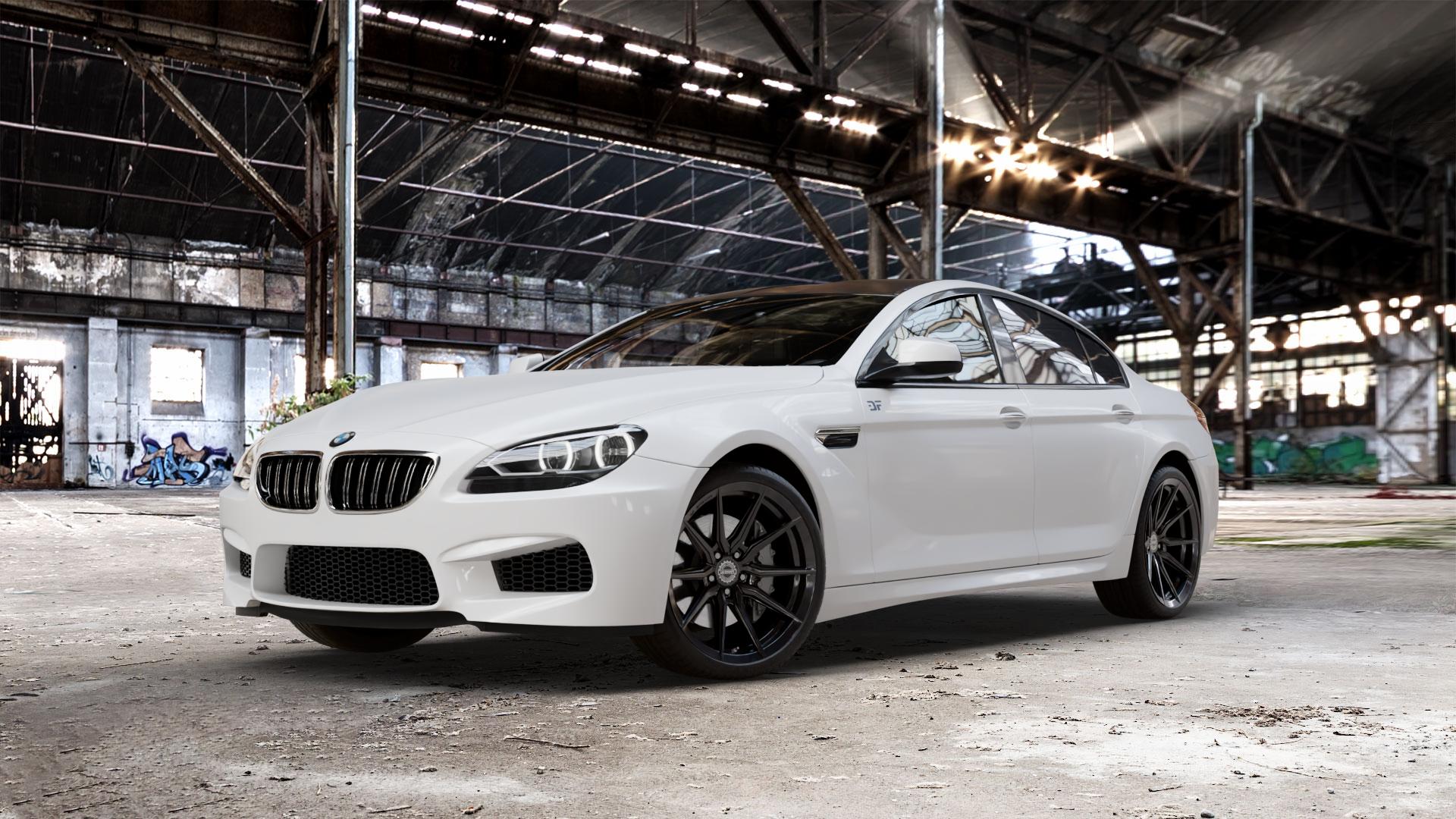 La Chanti Performance LC-P18 Glossy Black Felge mit Reifen schwarz in 20Zoll Winterfelge Alufelge auf weissem BMW M6 Gran Coupe Typ F06 4,4l 412kW (560 PS) 423kW Competition (575 441kW Edition 30 (600 ⬇️ mit 15mm Tieferlegung ⬇️ Old Industrial Hall_max_5300mm_2024 Frontansicht_1