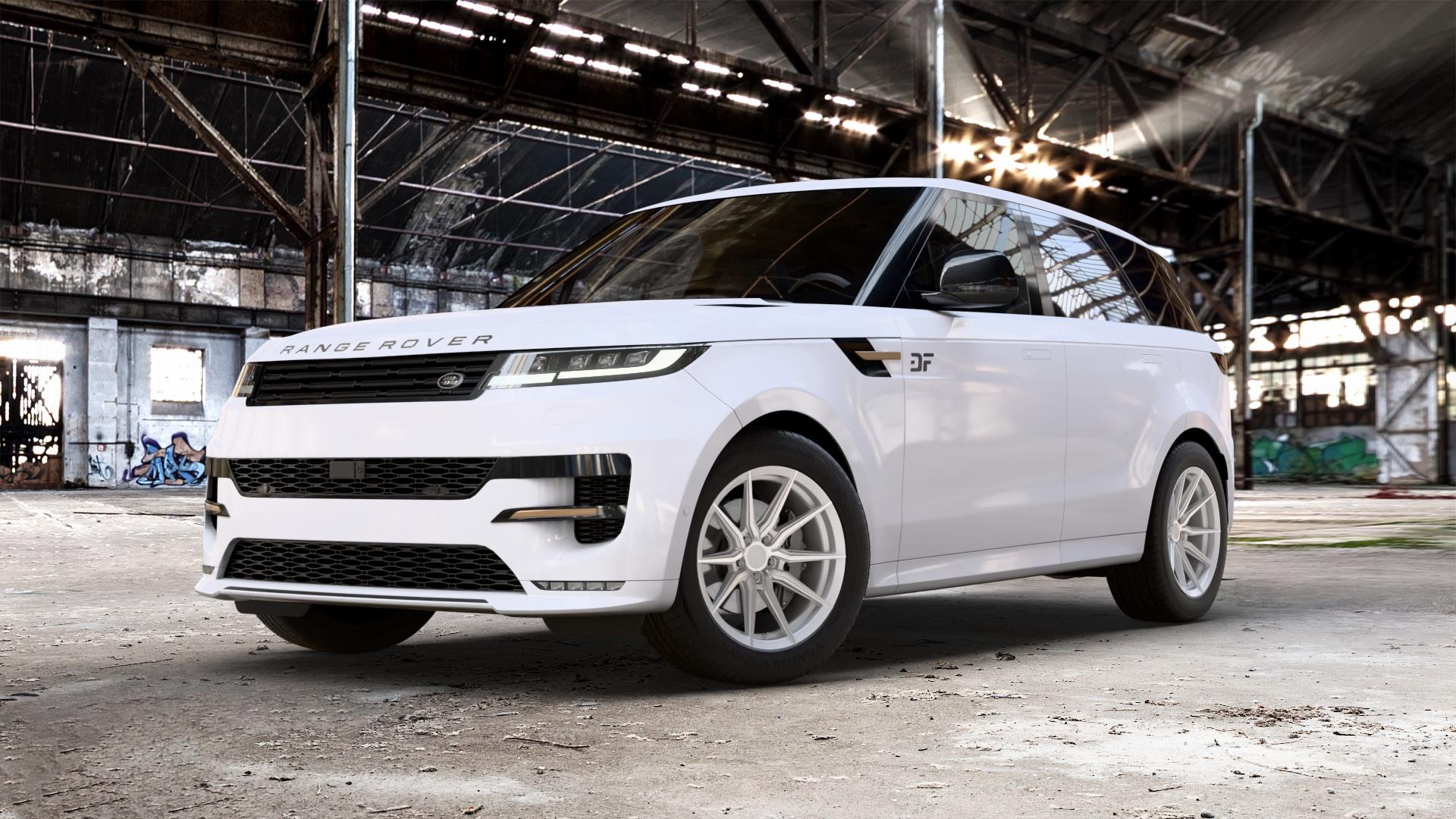 La Chanti Performance LC-P18 Machined Silver Felge mit Reifen silber in 20Zoll Winterfelge Alufelge auf weissem Land Rover Range Sport Typ LS LW Facelift L1 ⬇️ mit 15mm Tieferlegung ⬇️ Old Industrial Hall_max_5300mm_2024 Frontansicht_1