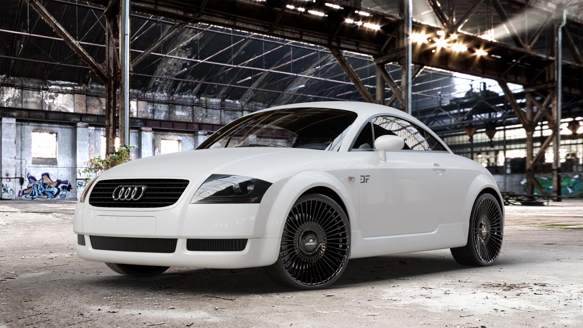 La Chanti Performance LC-P19 (Floating Cap) Glossy Black Felge mit Reifen schwarz in 20Zoll Winterfelge Alufelge auf weissem Audi TT I Typ 8N (Coupé) 1,8l T 110kW (150 PS) 132kW (179 120kW (163 140kW (190 quattro 165kW (224 176kW (239 3,2l VR6 184kW (250 ⬇️ mit 15mm Tieferlegung ⬇️ Old Industrial Hall_max_4400mm_2024 Frontansicht_1