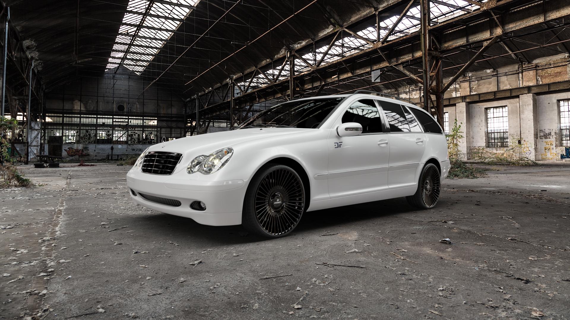 La Chanti Performance LC-P19 (Floating Cap) Glossy Black Felge mit Reifen schwarz in 20Zoll Winterfelge Alufelge auf weissem Mercedes C-Klasse Typ S203 Kombi ⬇️ mit 15mm Tieferlegung ⬇️ Old Industrial Hall_max5000mm_2022 Frontansicht_1