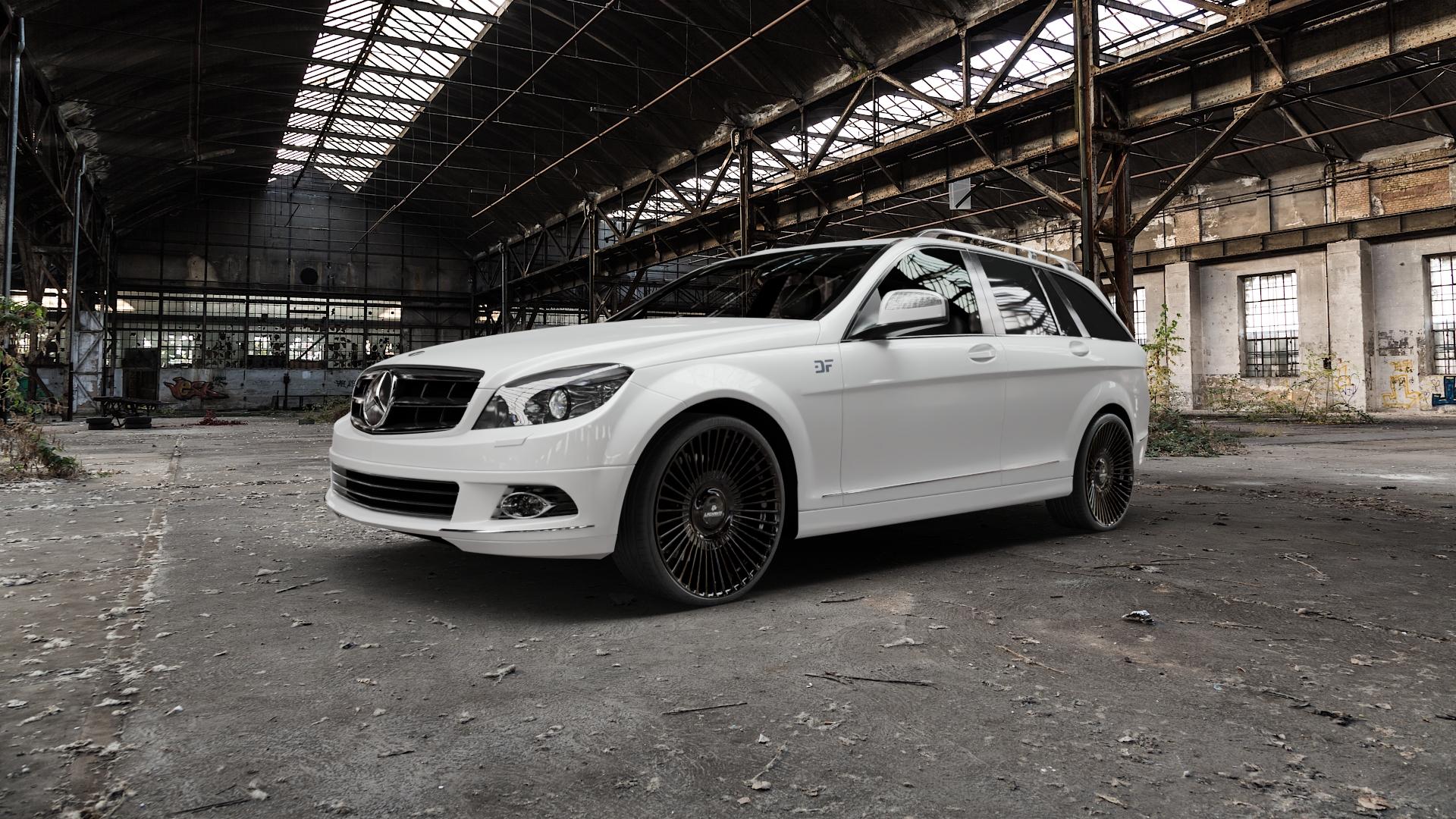 La Chanti Performance LC-P19 (Floating Cap) Glossy Black Felge mit Reifen schwarz in 20Zoll Winterfelge Alufelge auf weissem Mercedes C-Klasse Typ S204 Kombi ⬇️ mit 15mm Tieferlegung ⬇️ Old Industrial Hall_max5000mm_2022 Frontansicht_1