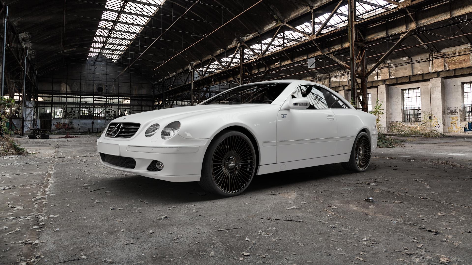 La Chanti Performance LC-P19 (Floating Cap) Glossy Black Felge mit Reifen schwarz in 21Zoll Winterfelge Alufelge auf weissem Mercedes CL-Klasse Typ C215 ⬇️ mit 15mm Tieferlegung ⬇️ Old Industrial Hall_max5000mm_2022 Frontansicht_1