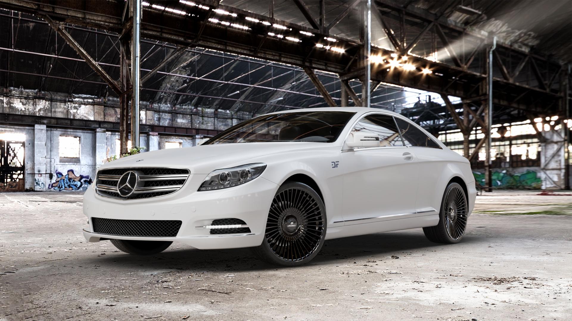 La Chanti Performance LC-P19 (Floating Cap) Glossy Black Felge mit Reifen schwarz in 21Zoll Winterfelge Alufelge auf weissem Mercedes CL-Klasse Typ C216 ⬇️ mit 15mm Tieferlegung ⬇️ Old Industrial Hall_max_5300mm_2024 Frontansicht_1