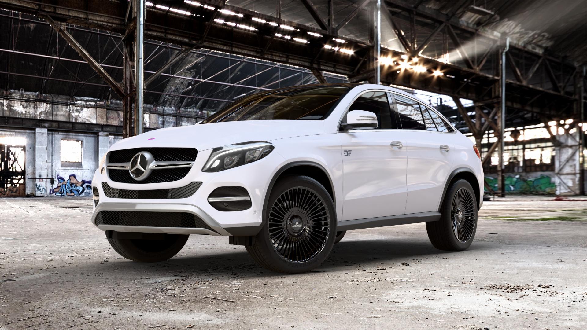 La Chanti Performance LC-P19 (Floating Cap) Glossy Black Felge mit Reifen schwarz in 21Zoll Winterfelge Alufelge auf weissem Mercedes GLE-Klasse Coupe Typ x166 ⬇️ mit 15mm Tieferlegung ⬇️ Old Industrial Hall_max_5300mm_2024 Frontansicht_1