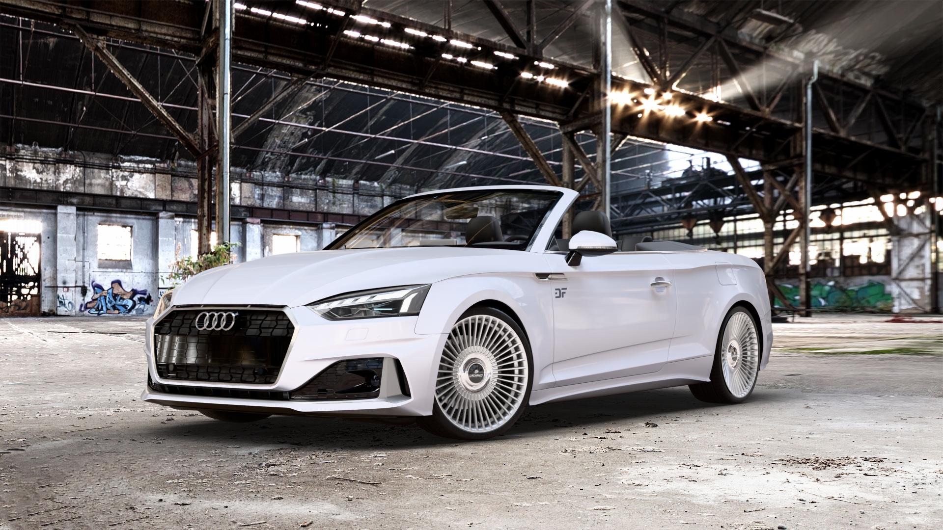 La Chanti Performance LC-P19 (Floating Cap) Machined Silver Felge mit Reifen silber in 20Zoll Alufelge auf weißem Audi A5 Typ B9 (Cabriolet) Facelift ⬇️ mit 15mm Tieferlegung ⬇️ Old Industrial Hall_max_5300mm_2024 Frontansicht_1