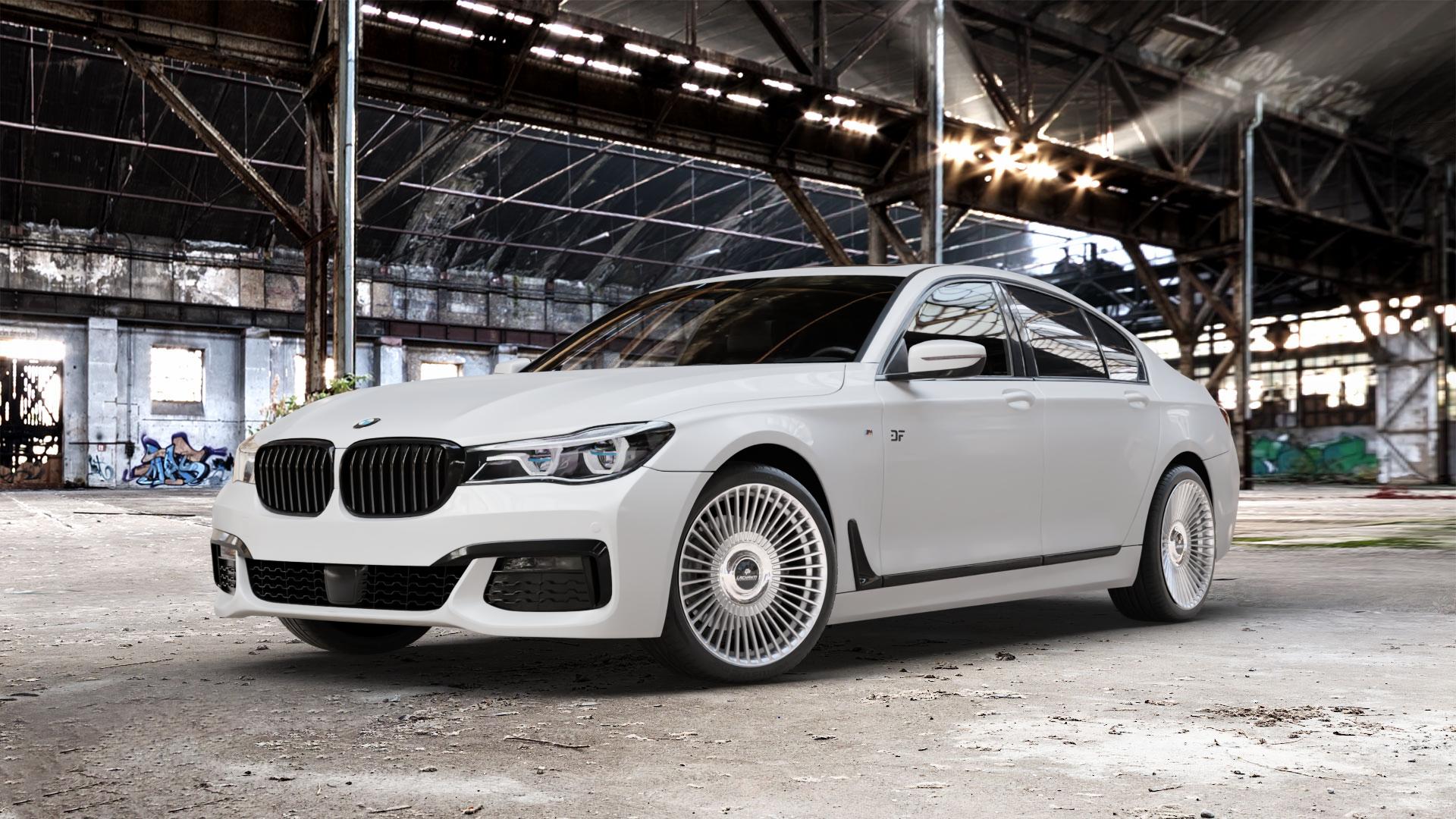 La Chanti Performance LC-P19 (Floating Cap) Machined Silver Felge mit Reifen silber in 20Zoll Alufelge auf weissem BMW M760Li xDrive Typ G12 Facelift 6,6l 430kW (585 PS) ⬇️ mit 15mm Tieferlegung ⬇️ Old Industrial Hall_max_5300mm_2024 Frontansicht_1