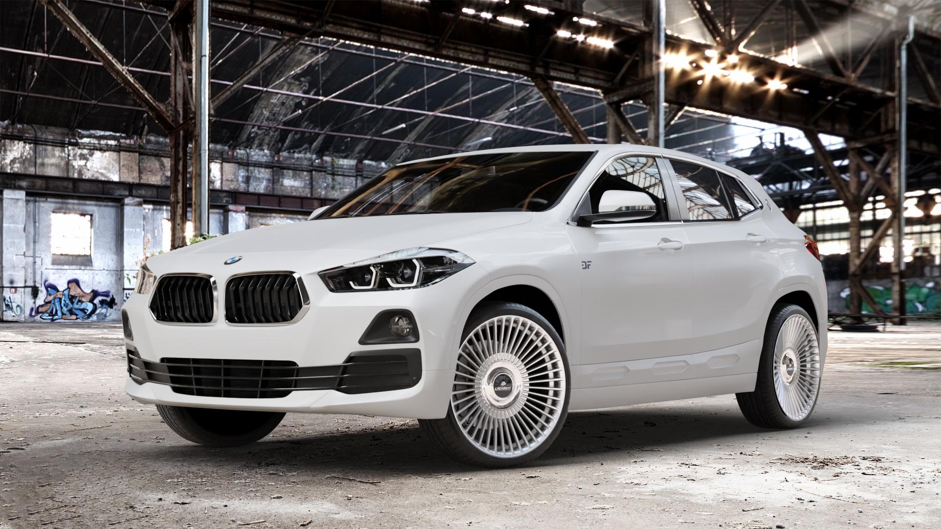 La Chanti Performance LC-P19 (Floating Cap) Machined Silver Felge mit Reifen silber in 20Zoll Alufelge auf weissem BMW X2 Typ F39 (F2X) ⬇️ mit 15mm Tieferlegung ⬇️ Old Industrial Hall_max_4400mm_2024 Frontansicht_1