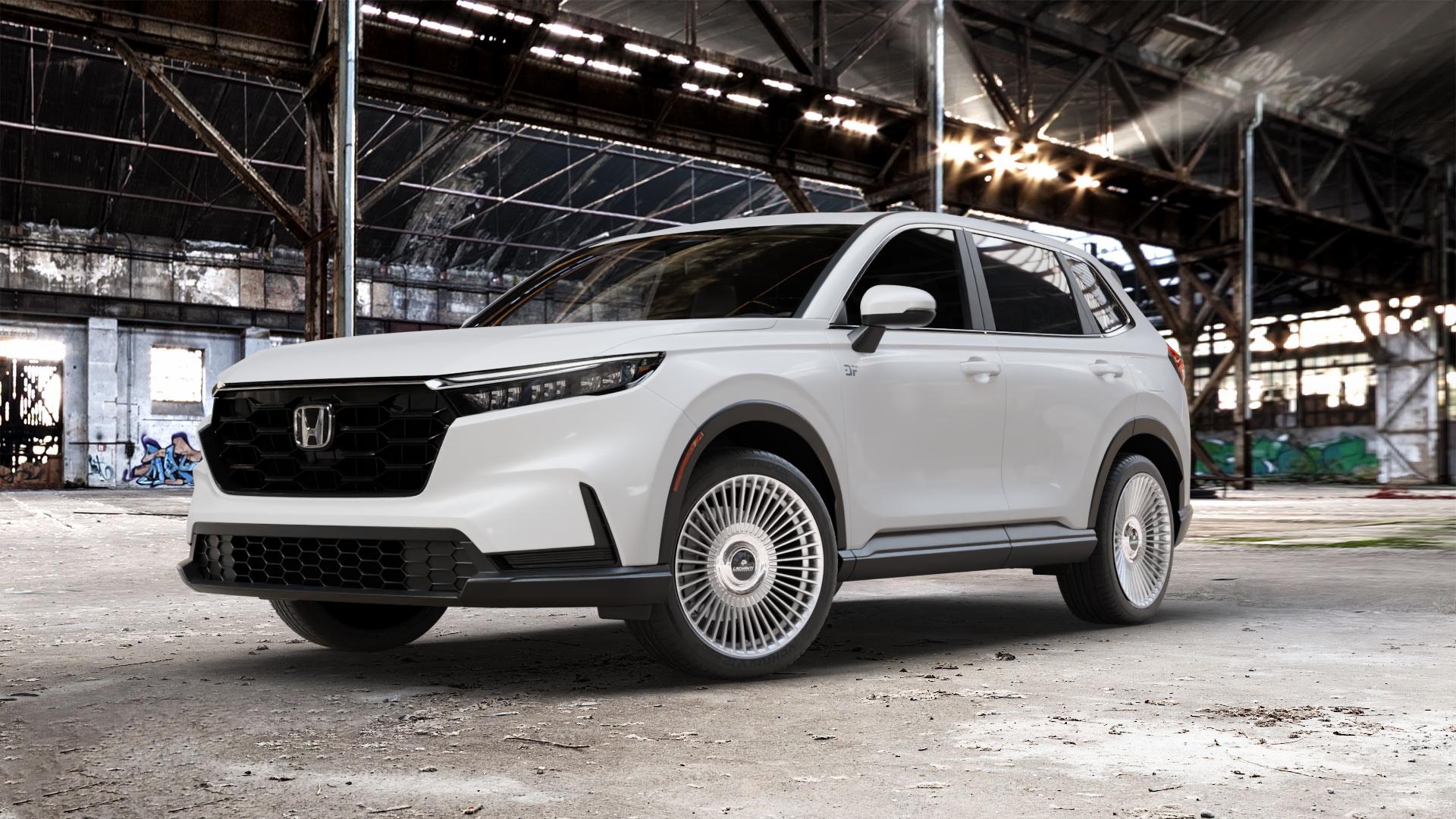 La Chanti Performance LC-P19 (Floating Cap) Machined Silver Felge mit Reifen silber in 20Zoll Alufelge auf weissem Honda CR-V VI (RS) ⬇️ mit 15mm Tieferlegung ⬇️ Old Industrial Hall_max_5300mm_2024 Frontansicht_1