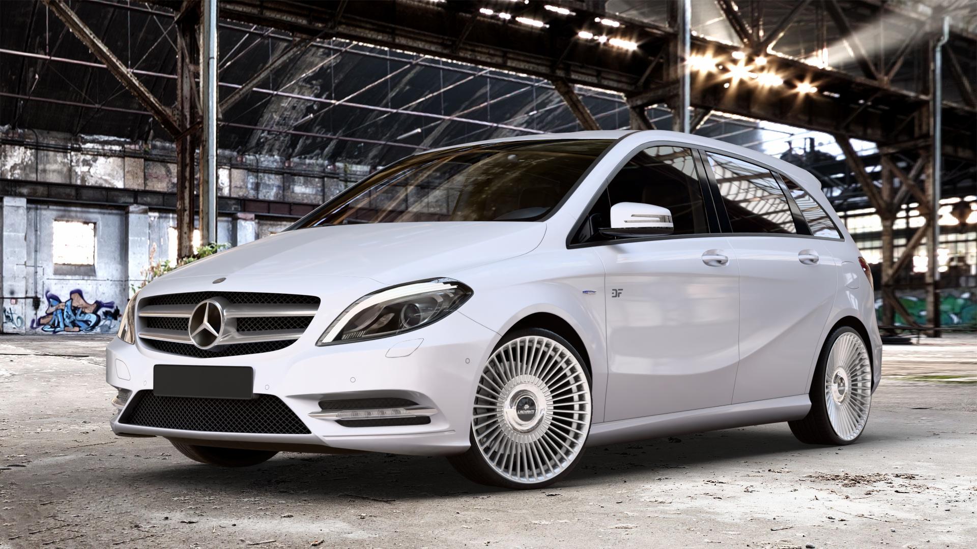 La Chanti Performance LC-P19 (Floating Cap) Machined Silver Felge mit Reifen silber in 20Zoll Alufelge auf weissem Mercedes B-Klasse Typ W246 ⬇️ mit 15mm Tieferlegung ⬇️ Old Industrial Hall_max_4400mm_2024 Frontansicht_1